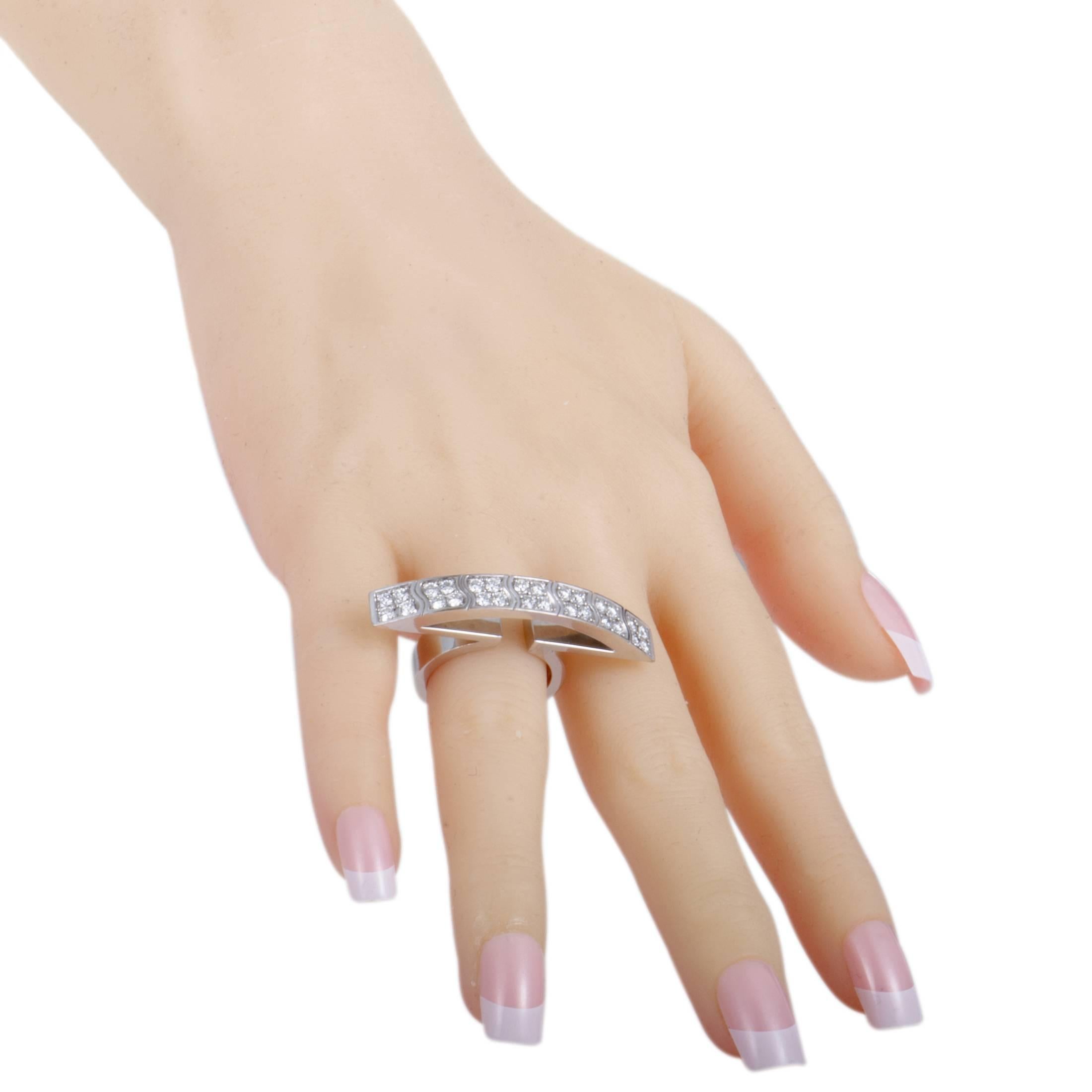 Piaget Diamond White Gold Curved Cocktail Ring In Excellent Condition In Southampton, PA