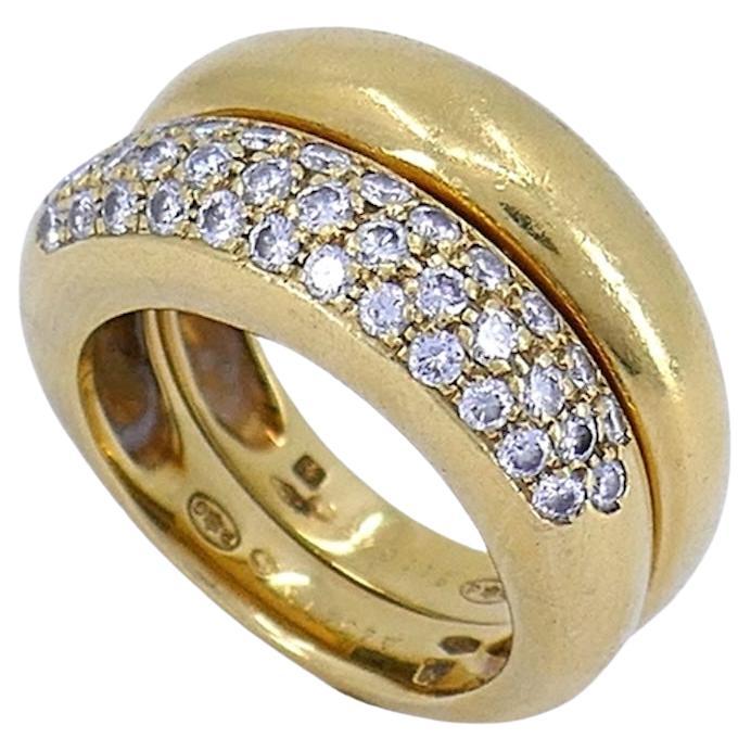 Piaget, bague à double anneau détachable en or et diamants, taille 6,5 en vente