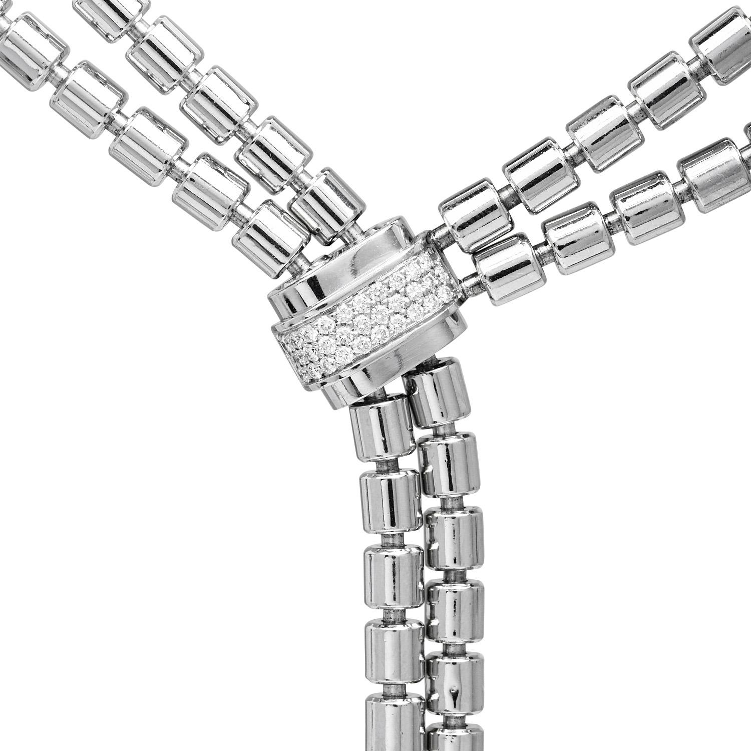 Modern Piaget Double Bandeau Diamond 18K Gold Link Lariat Necklace