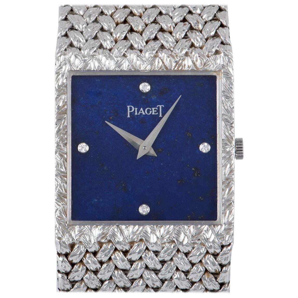 Piaget Dress Watch Gents 18 Karat White Gold Lapis Lazuli Diamond Dial 934D2