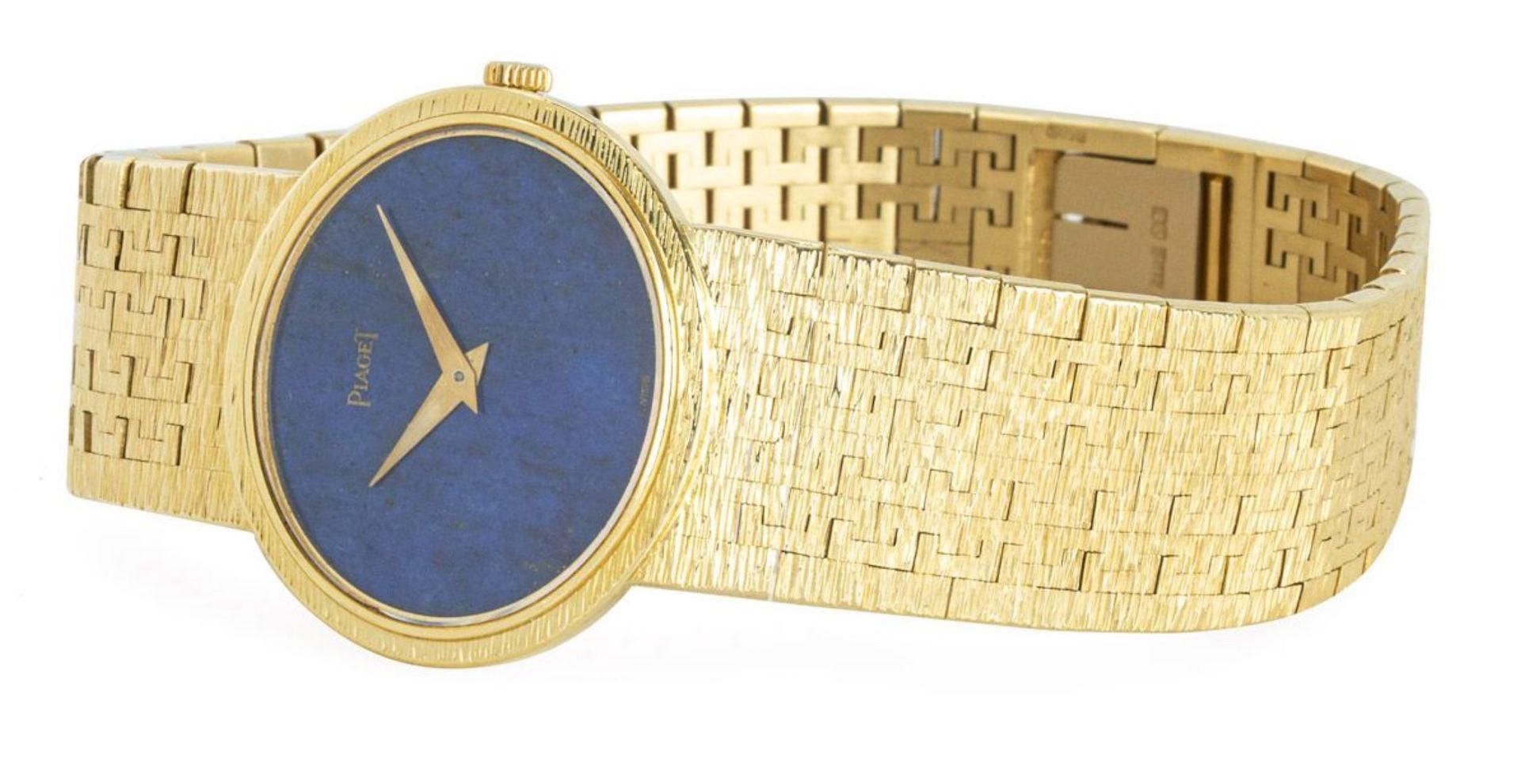 Piaget Dress Watch Ladies 18 Karat Yellow Gold Lapis Lazuli Dial 9801 A6 In Excellent Condition In London, GB