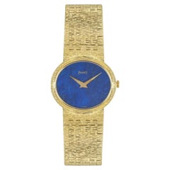Vintage Piaget Dress Watch Ladies 18 Karat Yellow Gold Lapis Lazuli Dial 9801 A6