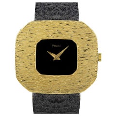 Piaget Montre habillée vintage en or jaune 18 carats avec cadran noir, pour hommes 99036