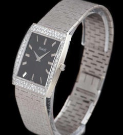 Piaget Dress Watch Vintage Women's 18k White Gold Black Dial Diamond Set