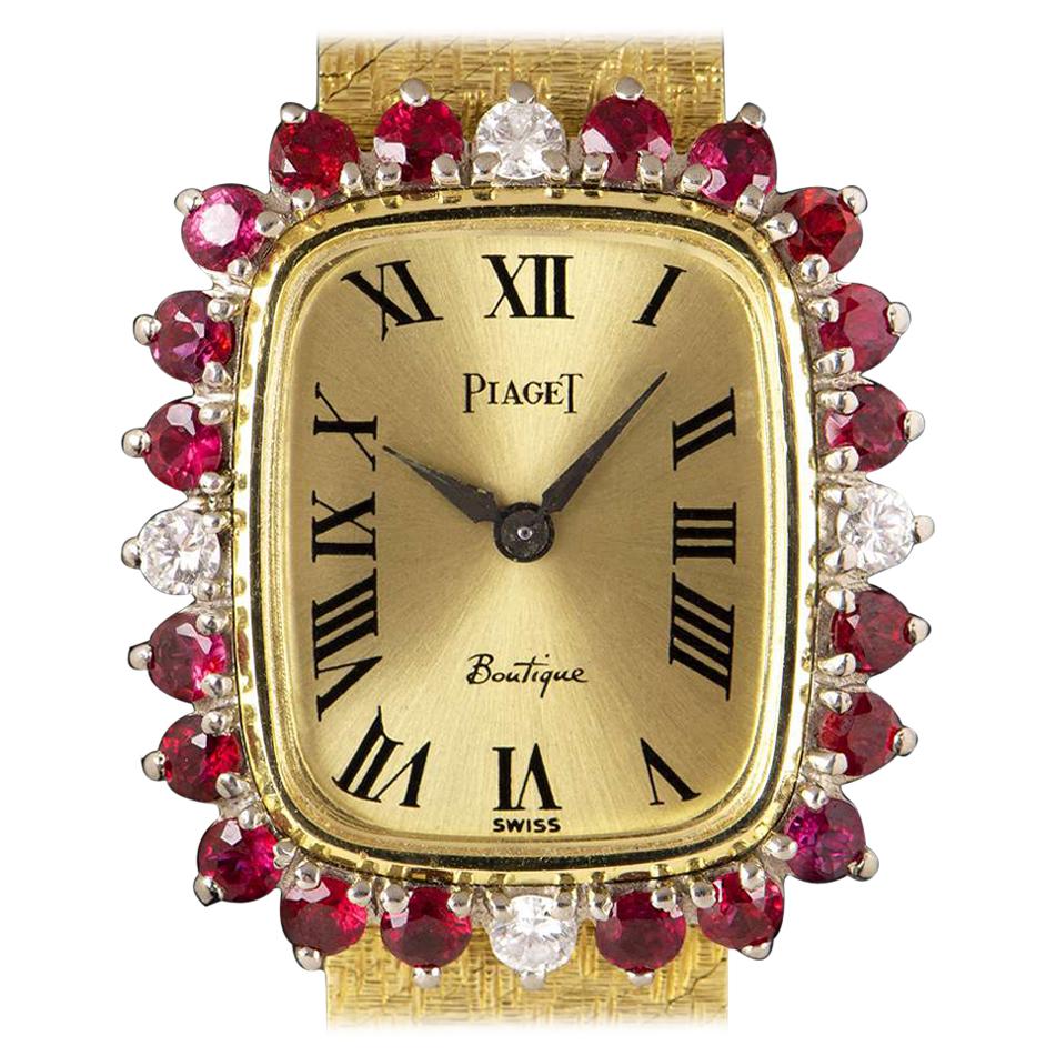 Piaget Dress Watch Women's 18k Yellow Gold Champagne Dial Ruby & Diamond Set