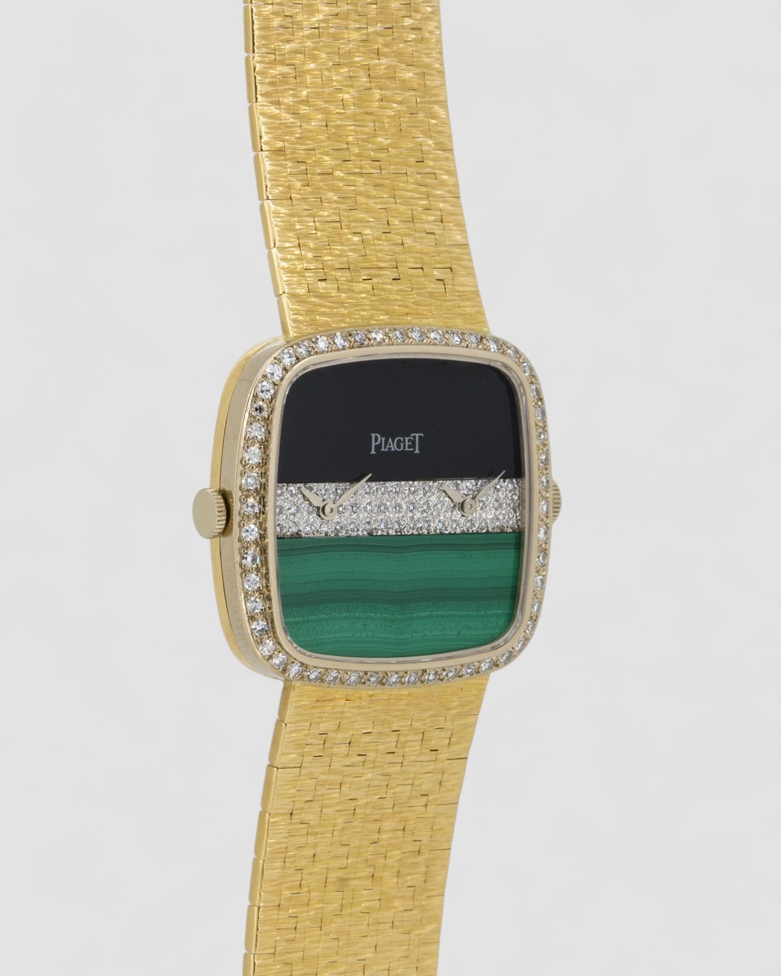 Piaget Dual Time 612775 Malachit Onyx Diamanten 18k YG 1980er im Angebot 8