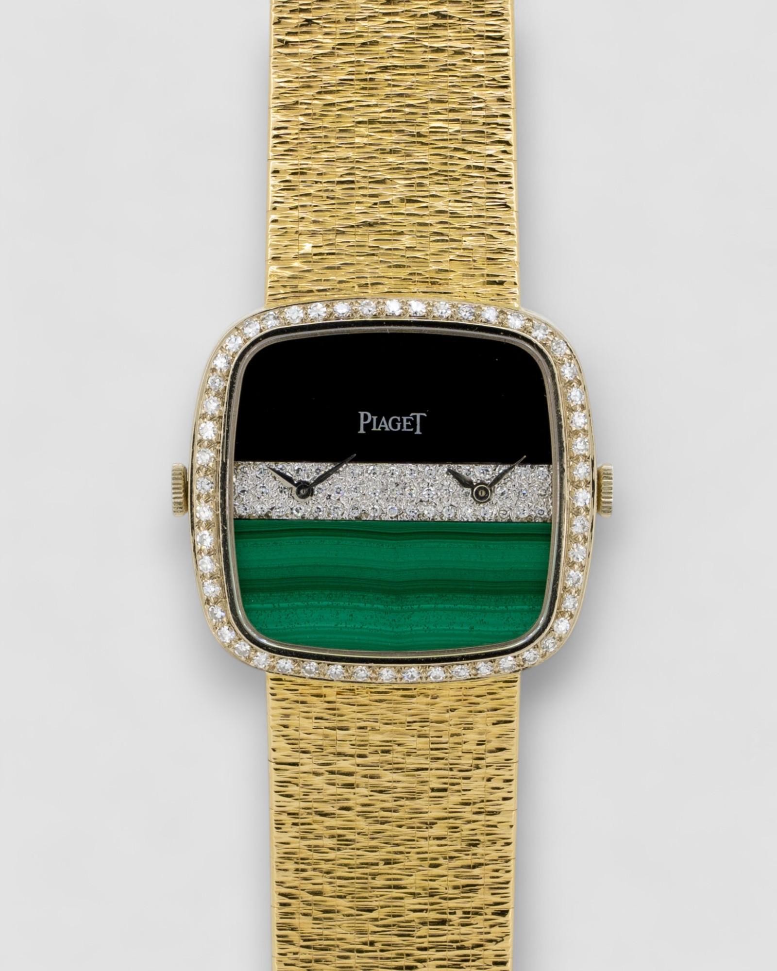 Piaget Dual Time 612775 Malachit Onyx Diamanten 18k YG 1980er im Angebot 10