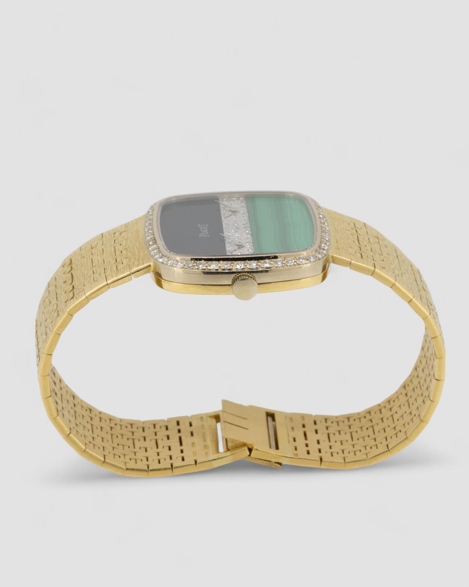 Piaget Dual Time 612775 Malachit Onyx Diamanten 18k YG 1980er für Damen oder Herren im Angebot