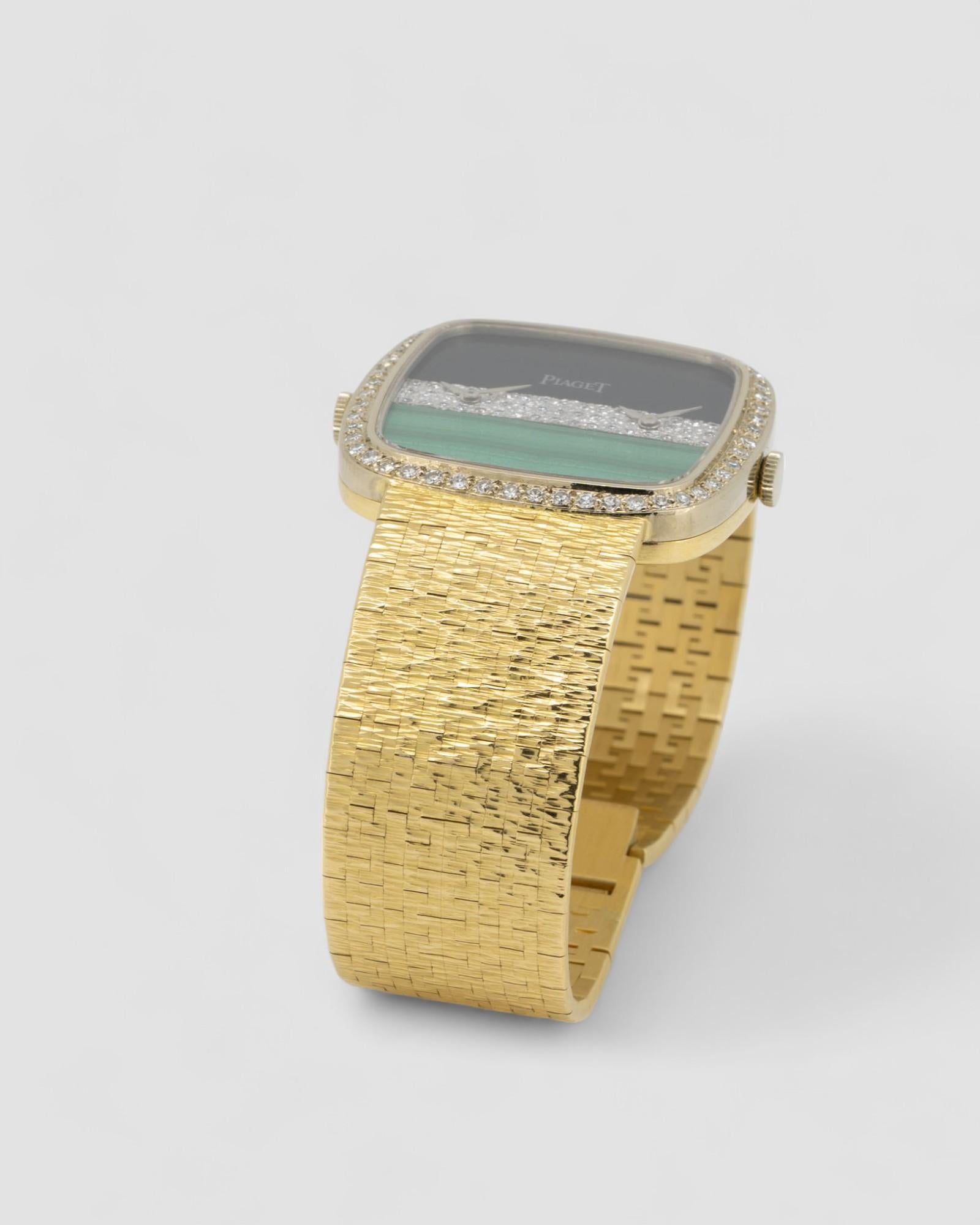 Piaget Dual Time 612775 Malachit Onyx Diamanten 18k YG 1980er im Angebot 1