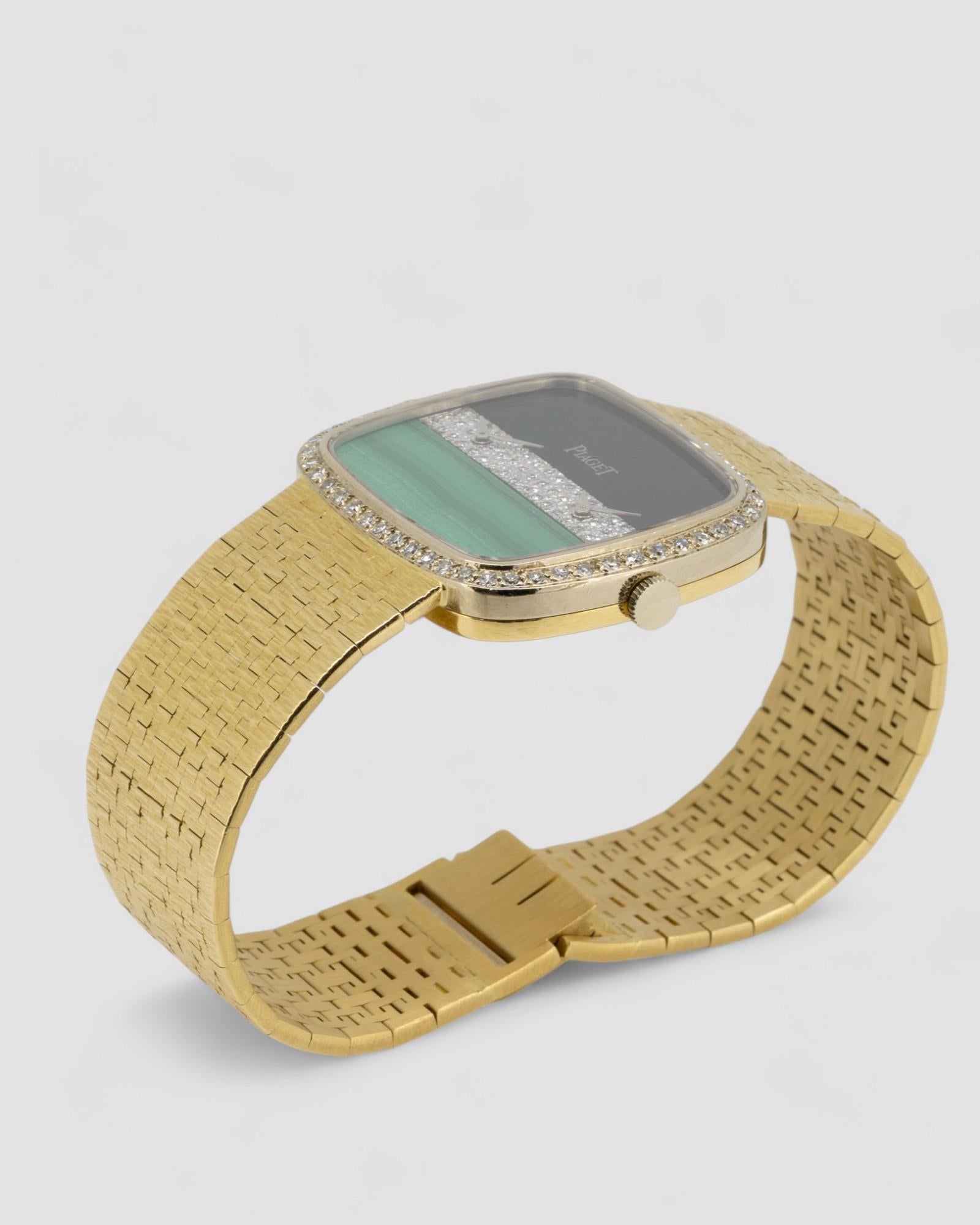 Piaget Dual Time 612775 Malachit Onyx Diamanten 18k YG 1980er im Angebot 2