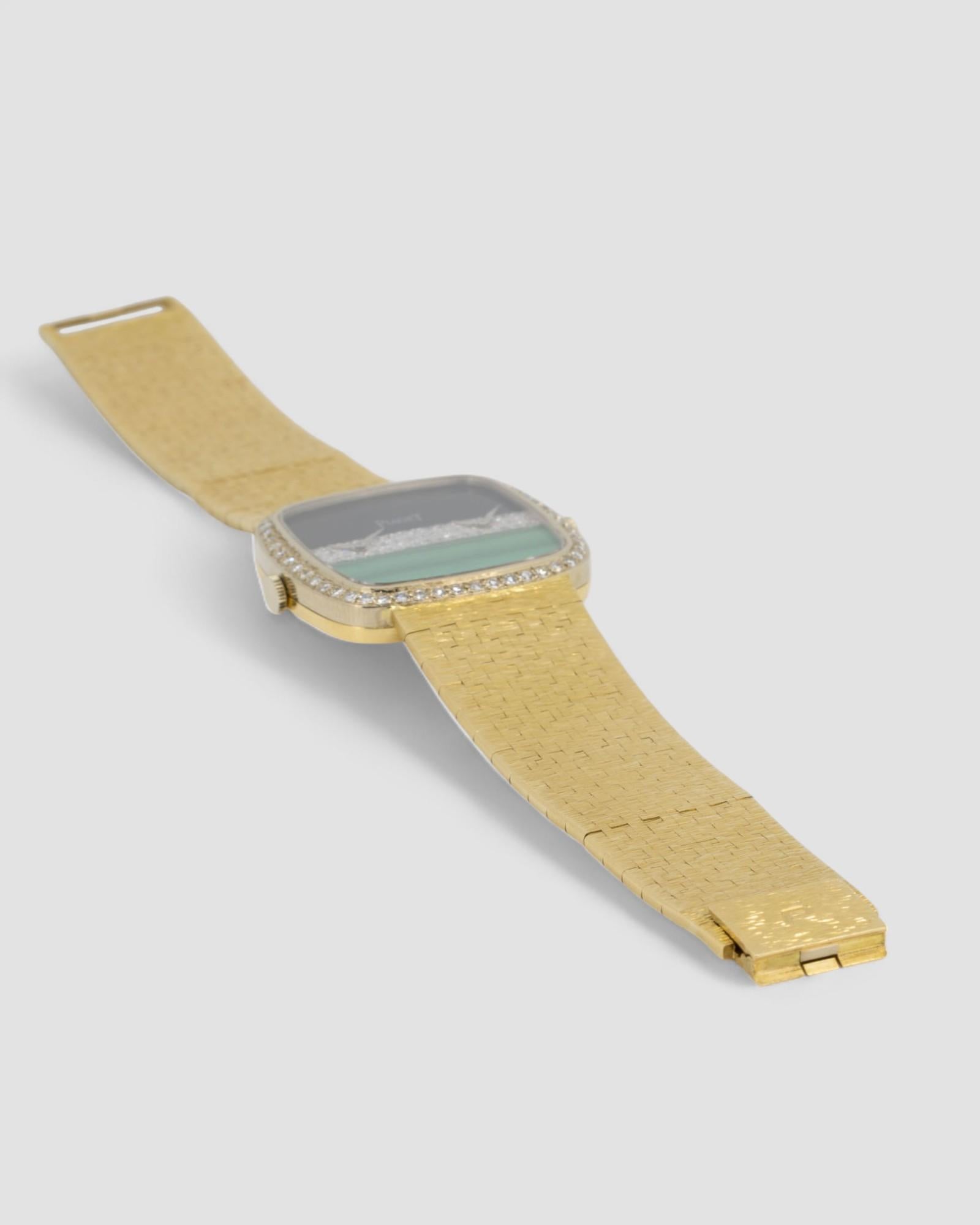 Piaget Dual Time 612775 Malachit Onyx Diamanten 18k YG 1980er im Angebot 3