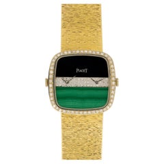 Vintage Piaget Dual Time 612775 Malachite Onyx Diamonds 18k YG 1980s