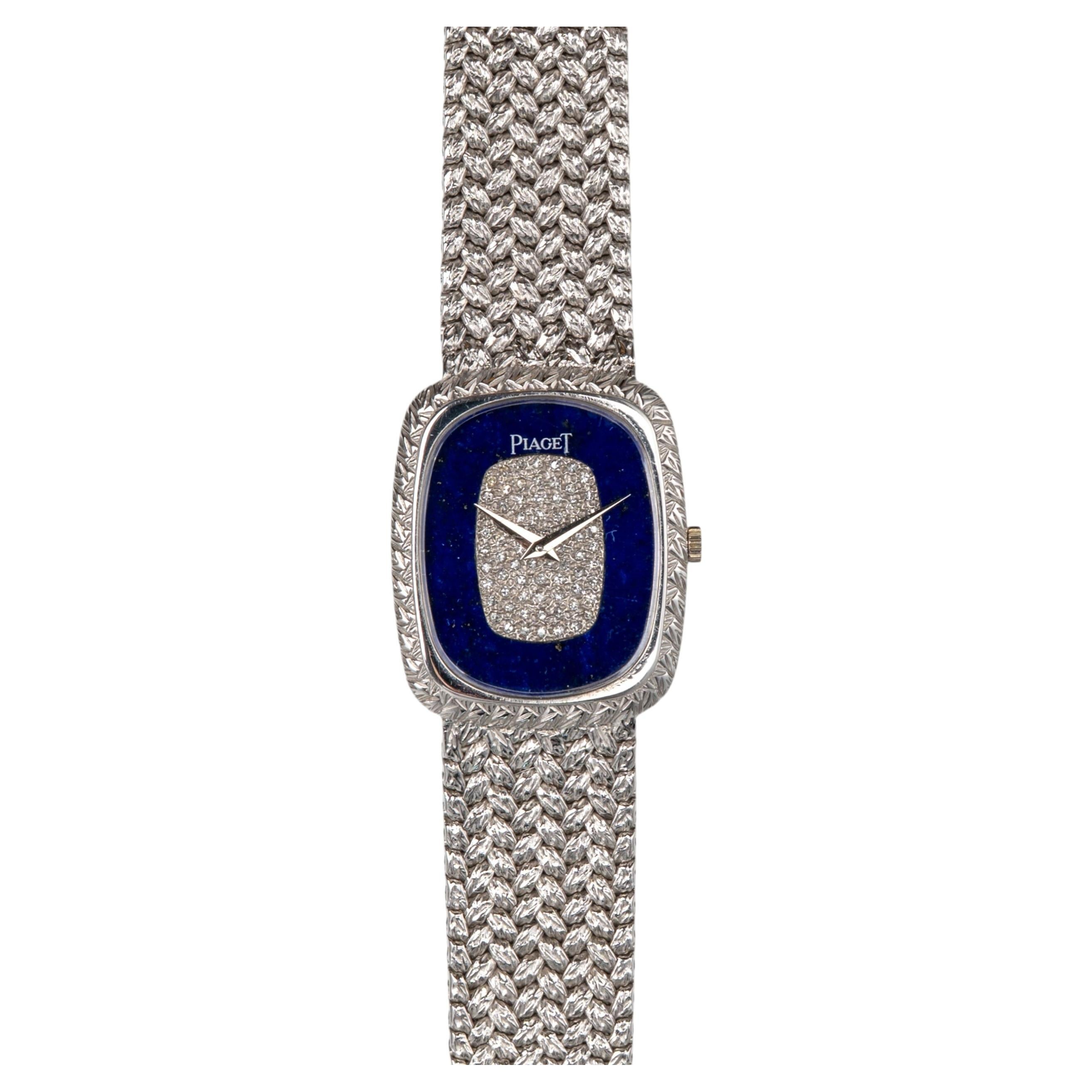 Piaget Ellipse 9251 D2 Lapis Lazuli Pave Diamond Stone Dial 18k WG Manual Windin