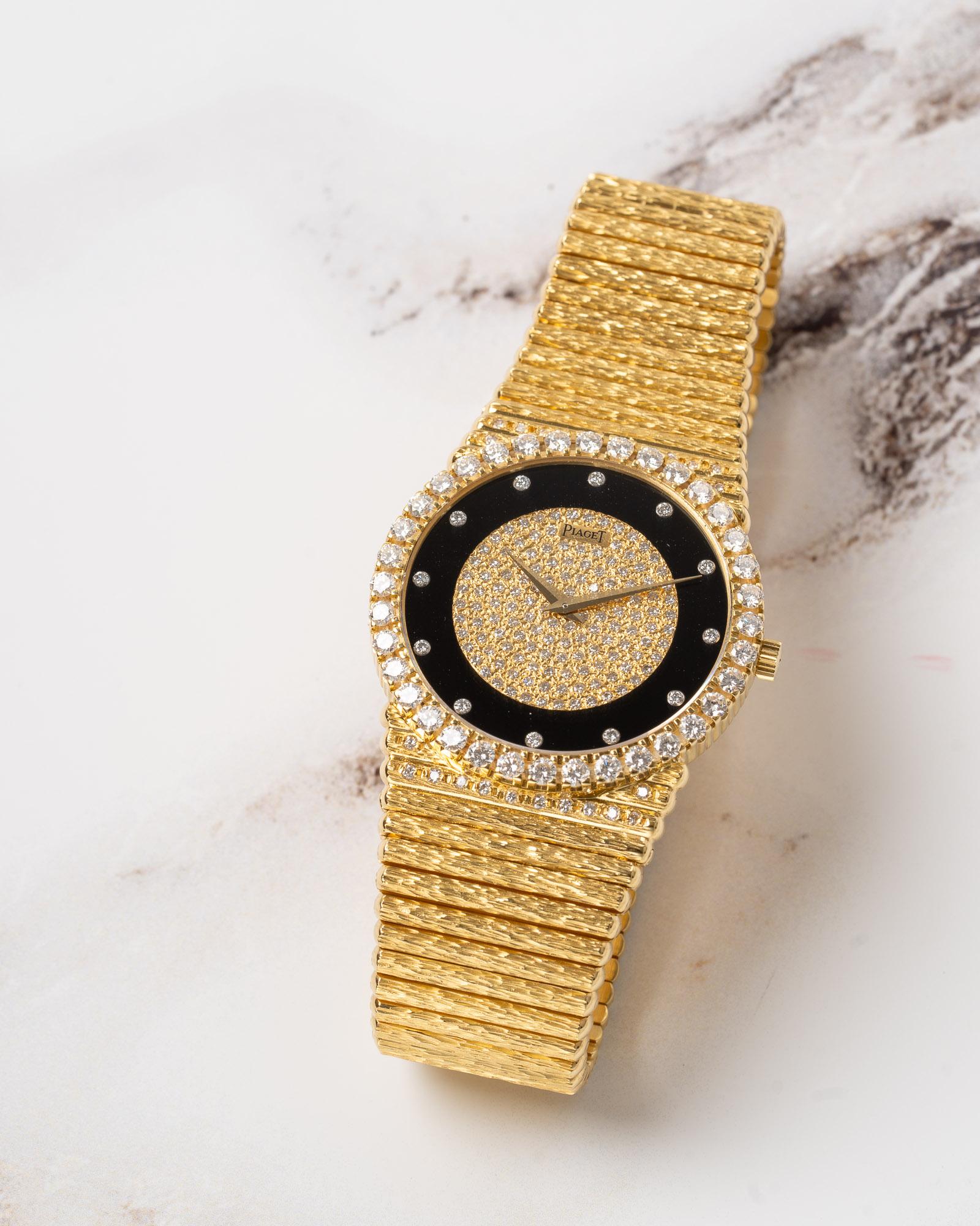 Piaget Emperador 12336 C516 Onyx Esfera Diamante Bisel Tallado Pulsera 18k en venta 5