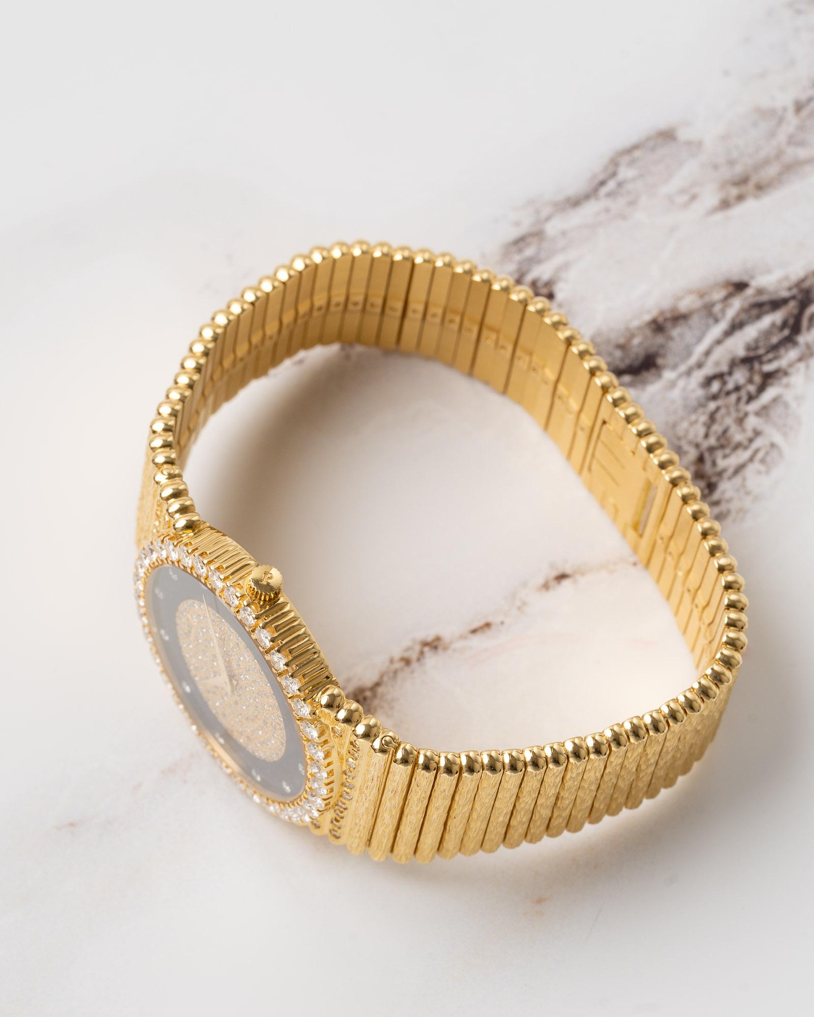 Piaget Emperador 12336 C516 Onyx Esfera Diamante Bisel Tallado Pulsera 18k en venta 6