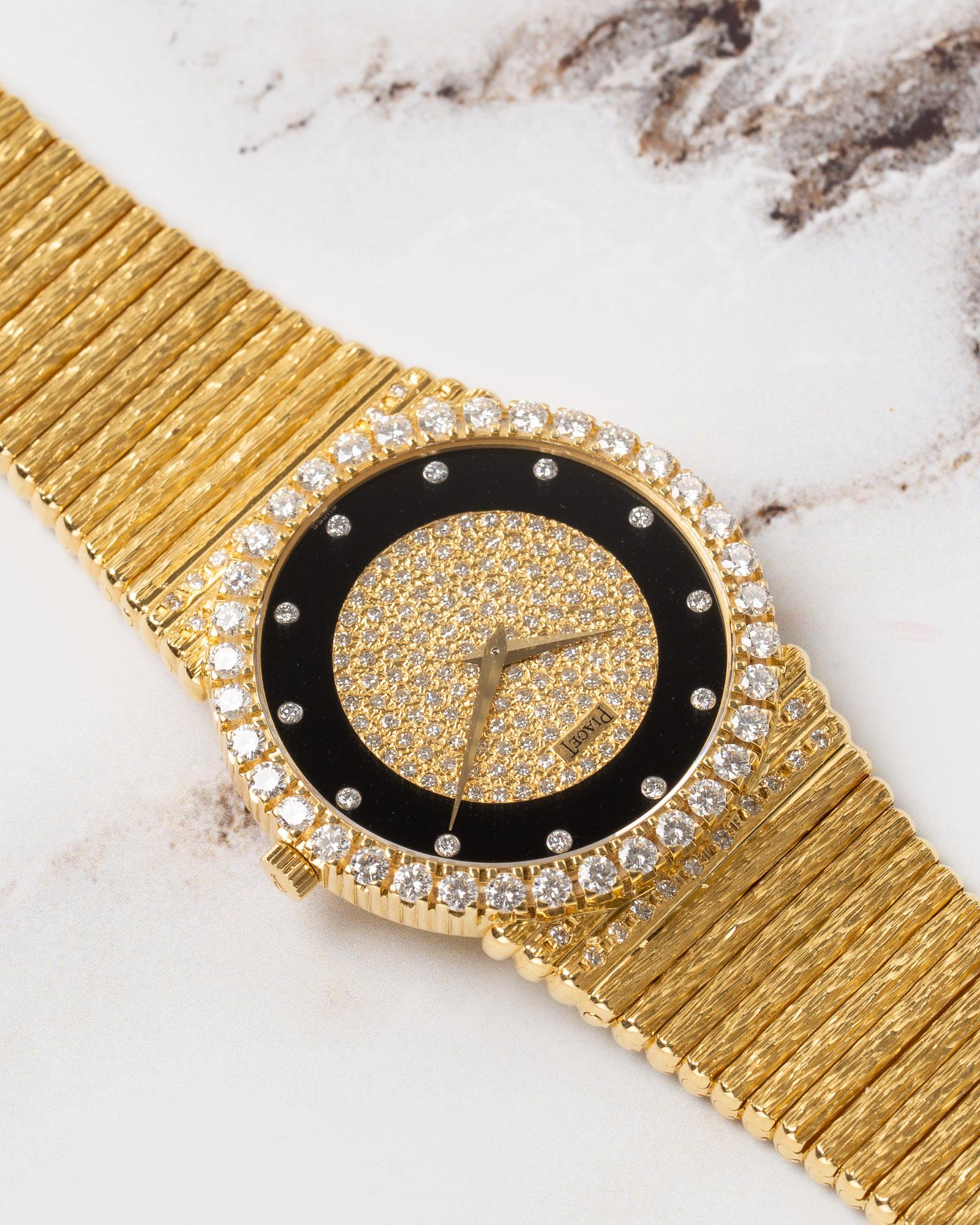 Piaget Emperador 12336 C516 Onyx Esfera Diamante Bisel Tallado Pulsera 18k en venta 8