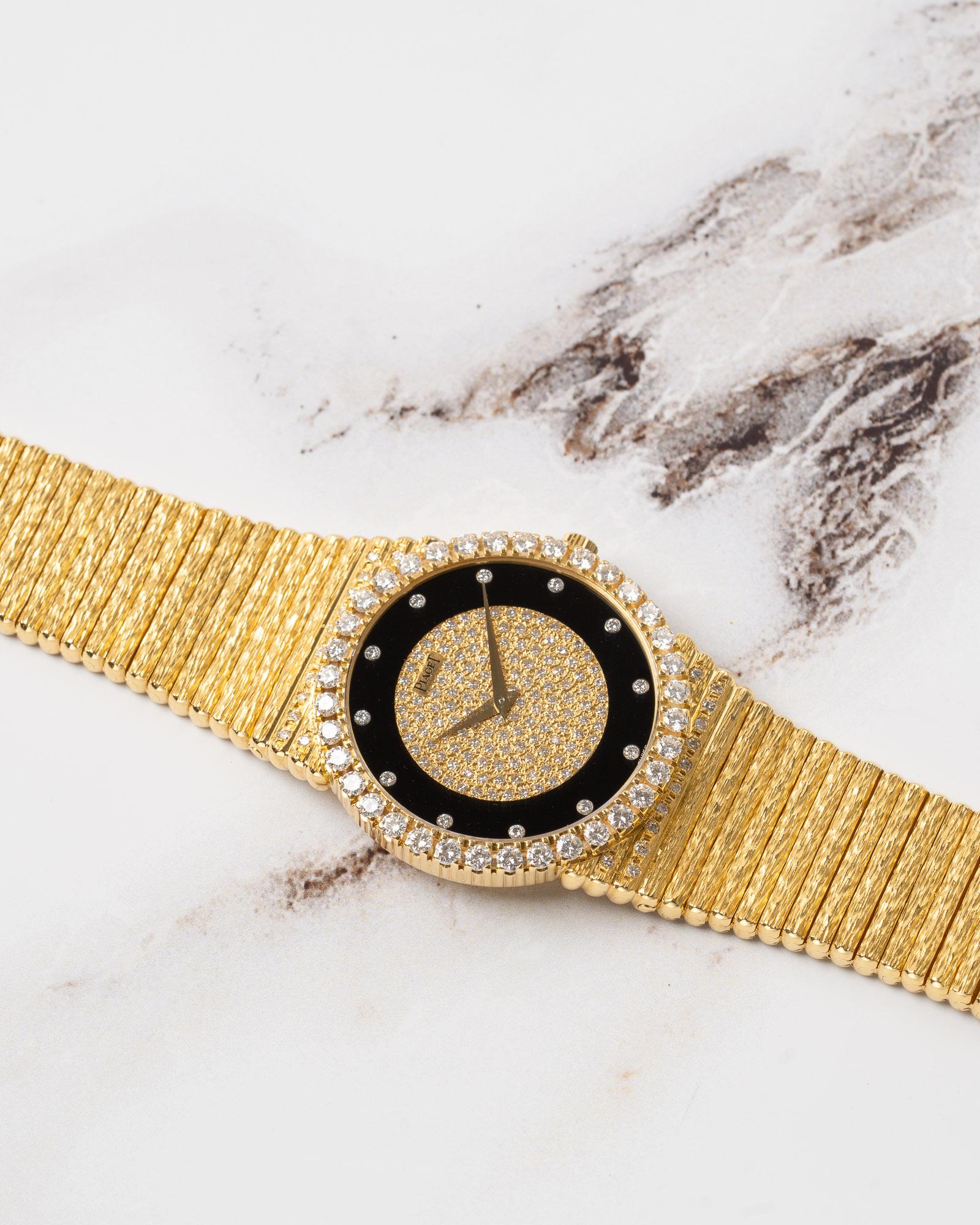 Piaget Emperador 12336 C516 Onyx Esfera Diamante Bisel Tallado Pulsera 18k en venta 10