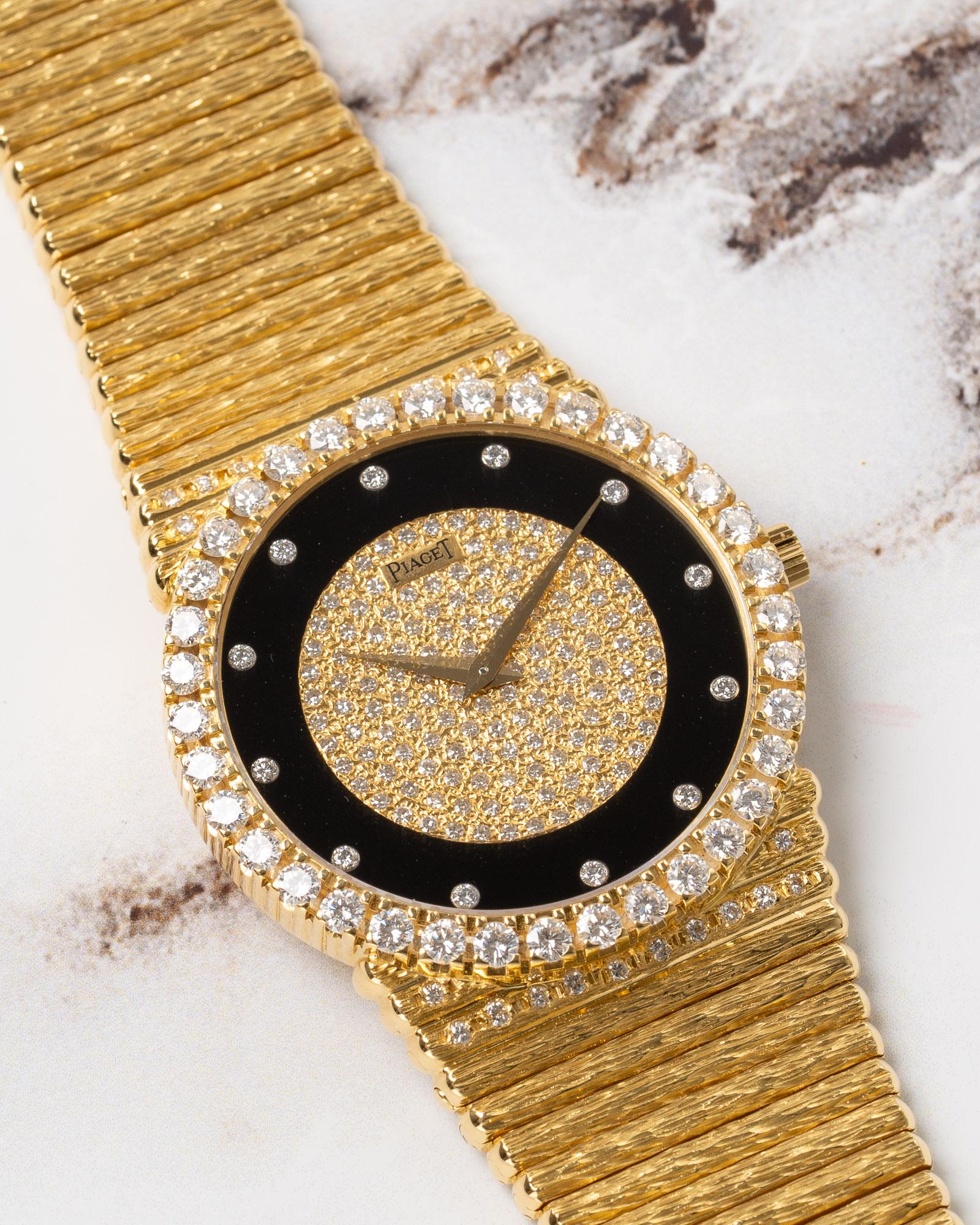 Piaget Emperador 12336 C516 Onyx Esfera Diamante Bisel Tallado Pulsera 18k en venta 2