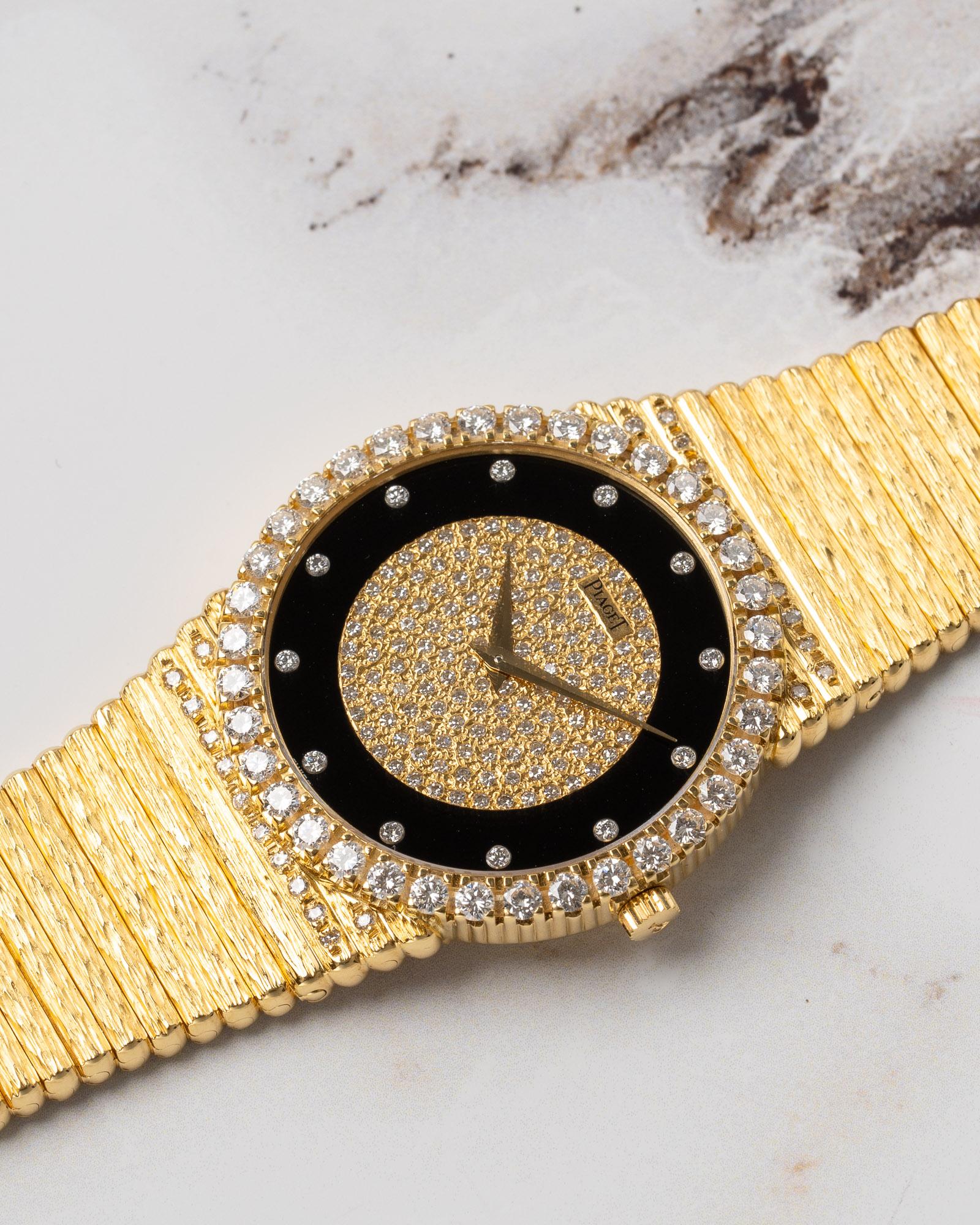 Piaget Emperador 12336 C516 Onyx Esfera Diamante Bisel Tallado Pulsera 18k en venta 11