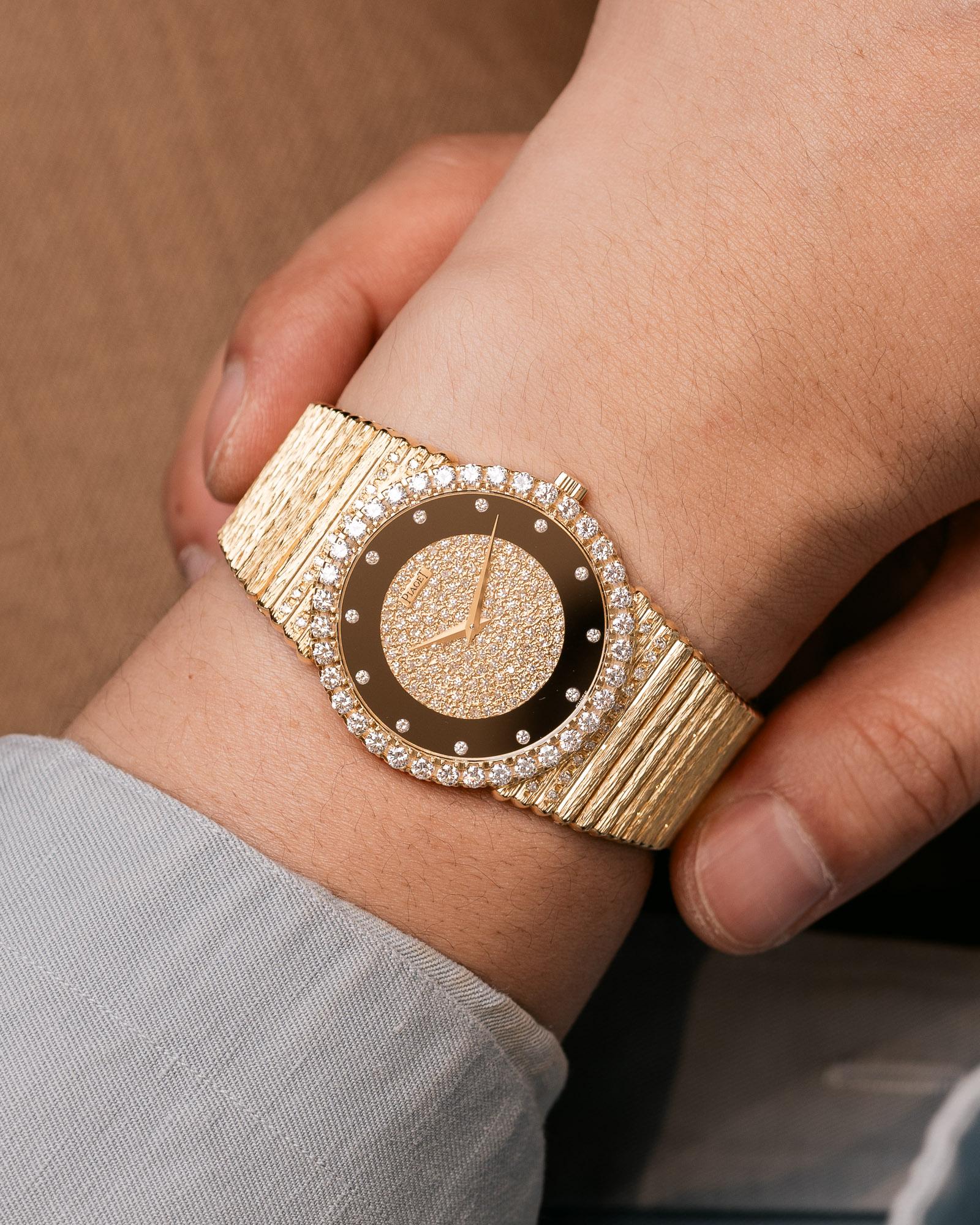 De los hombres Piaget Emperador 12336 C516 Onyx Esfera Diamante Bisel Tallado Pulsera 18k en venta