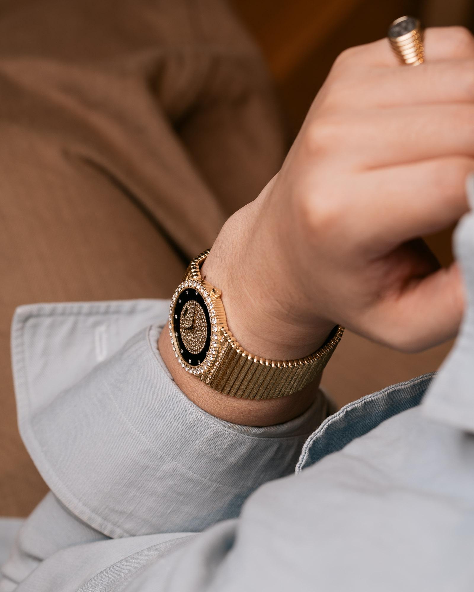 Piaget Emperador 12336 C516 Onyx Esfera Diamante Bisel Tallado Pulsera 18k en venta 1