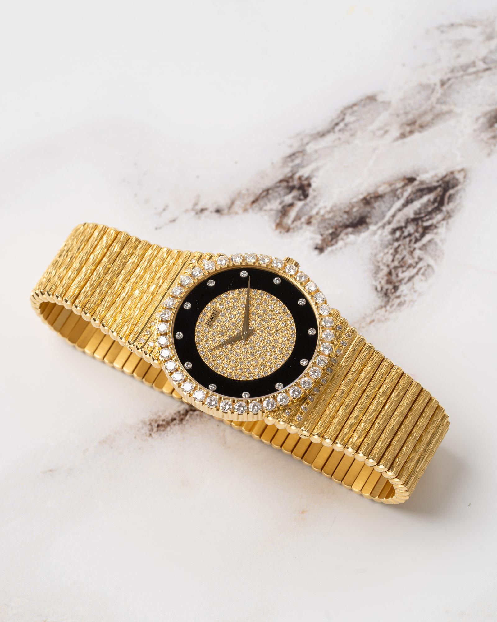 Piaget Emperador 12336 C516 Onyx Esfera Diamante Bisel Tallado Pulsera 18k en venta 4