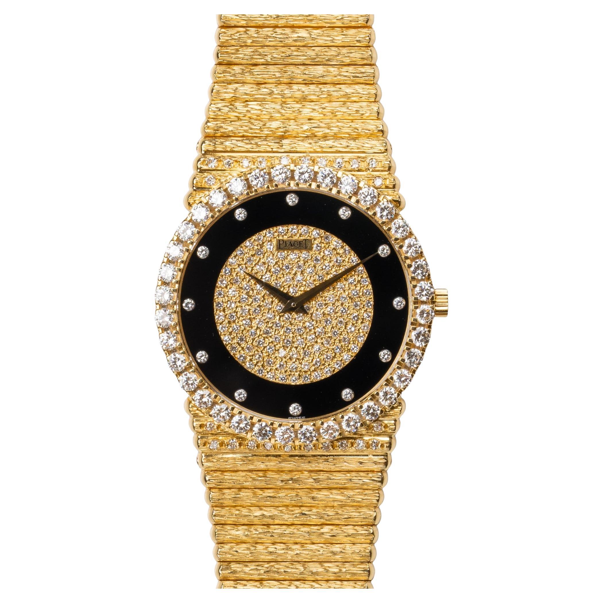 Piaget Emperador 12336 C516 Onyx Esfera Diamante Bisel Tallado Pulsera 18k