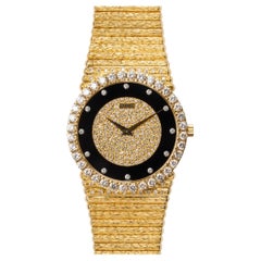 Piaget Emperador 12336 C516 Onyx Diamond Dial Diamond Bezel Carved Bracelet 18k