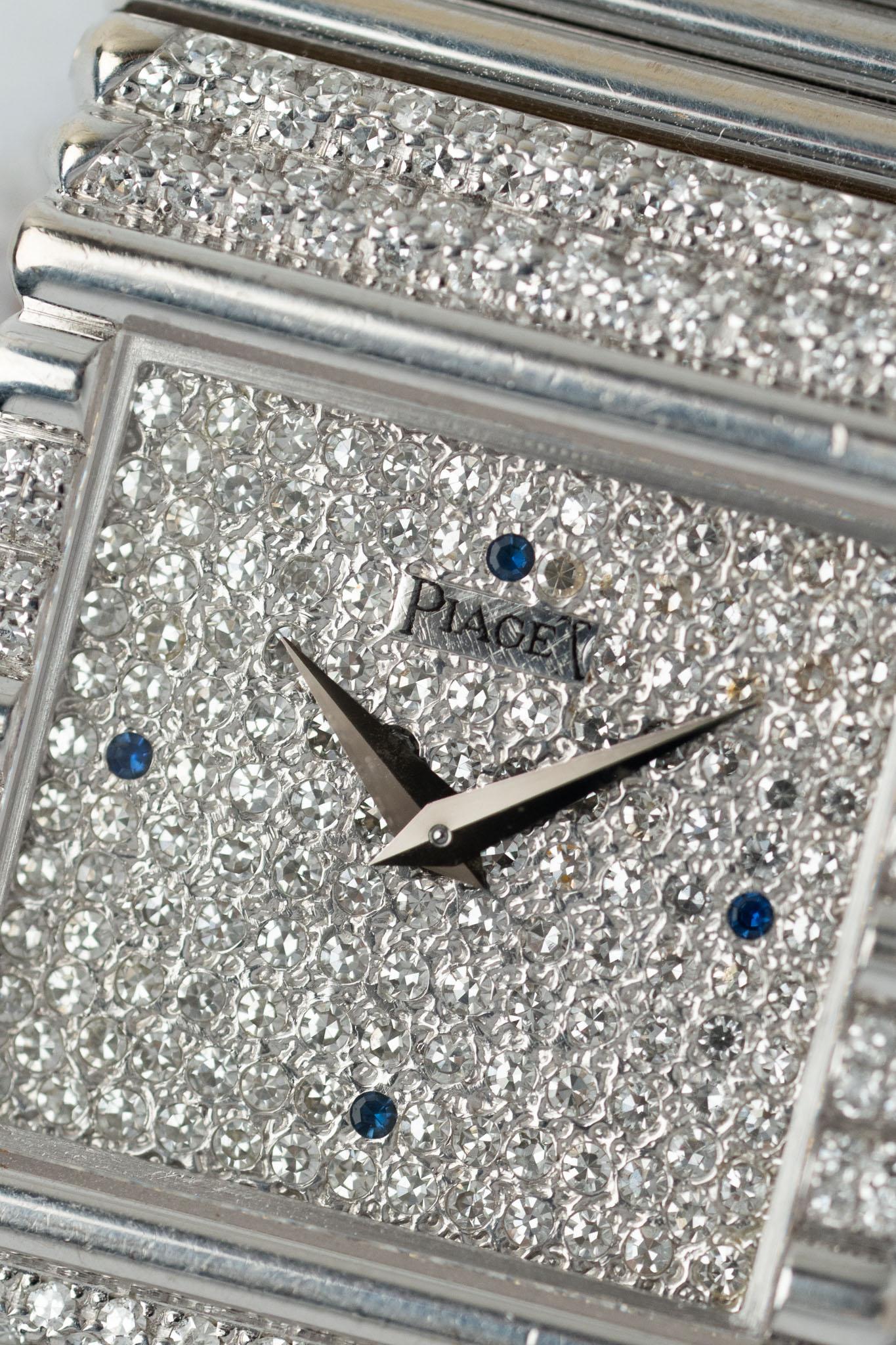 Piaget Emperador 9131 Pave Diamond Sapphire Dial Pave Diamond Bracelet 18k WG en vente 7