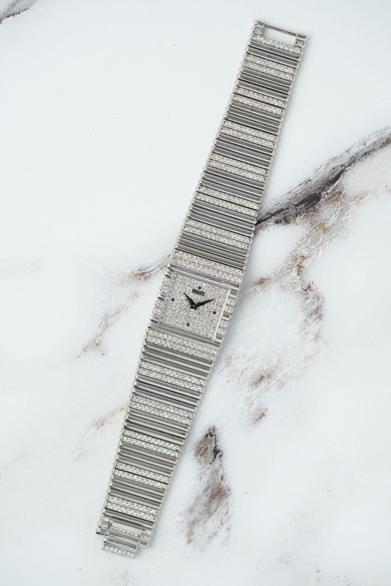 Piaget Emperador 9131 Pave Diamond Sapphire Dial Pave Diamond Bracelet 18k WG en vente 8