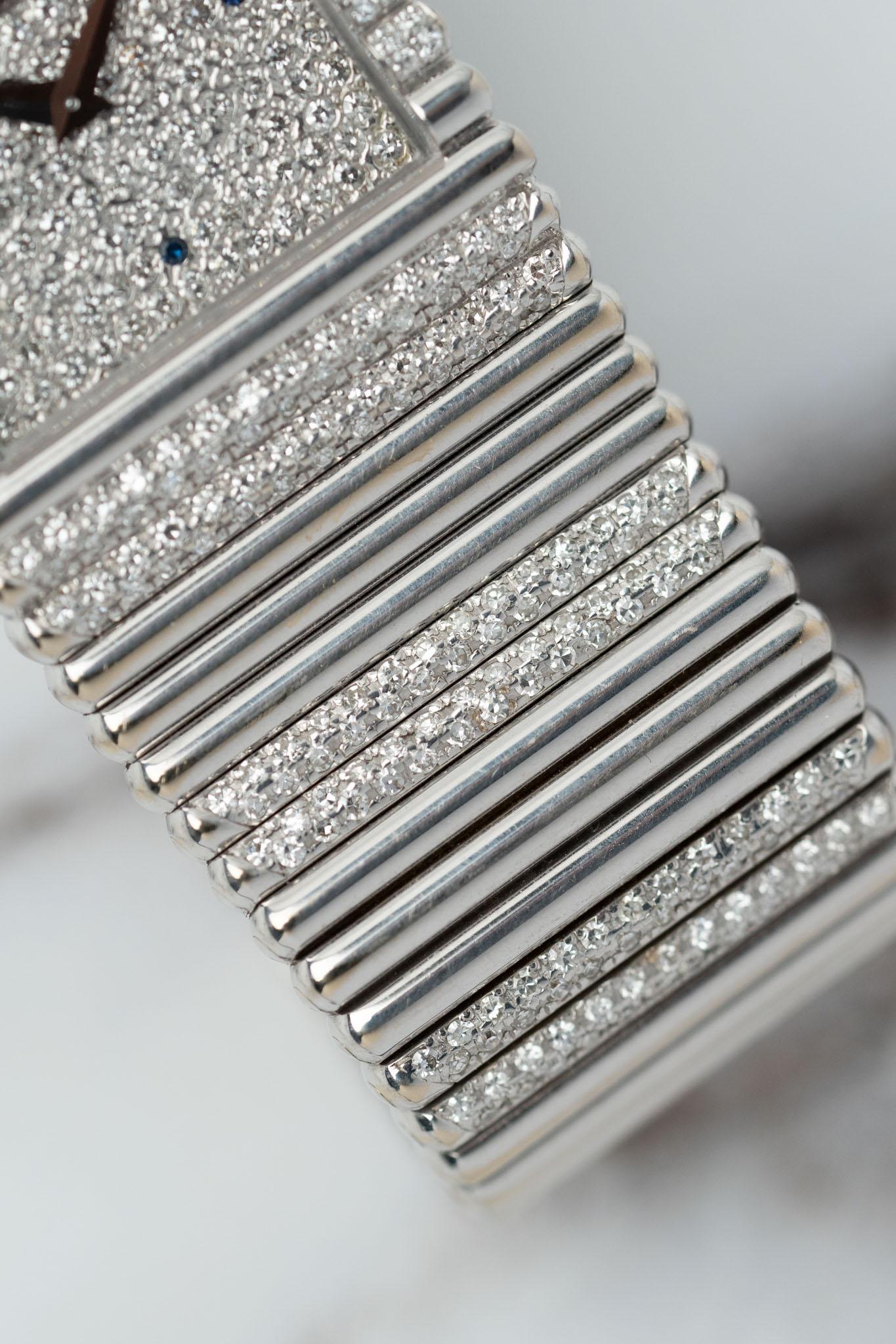 Piaget Emperador 9131 Pave Diamond Sapphire Dial Pave Diamond Bracelet 18k WG en vente 10