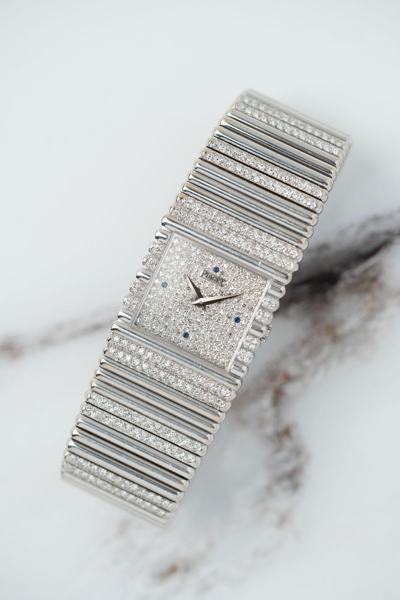 Piaget Emperador 9131 Pave Diamond Sapphire Dial Pave Diamond Bracelet 18k WG en vente 2