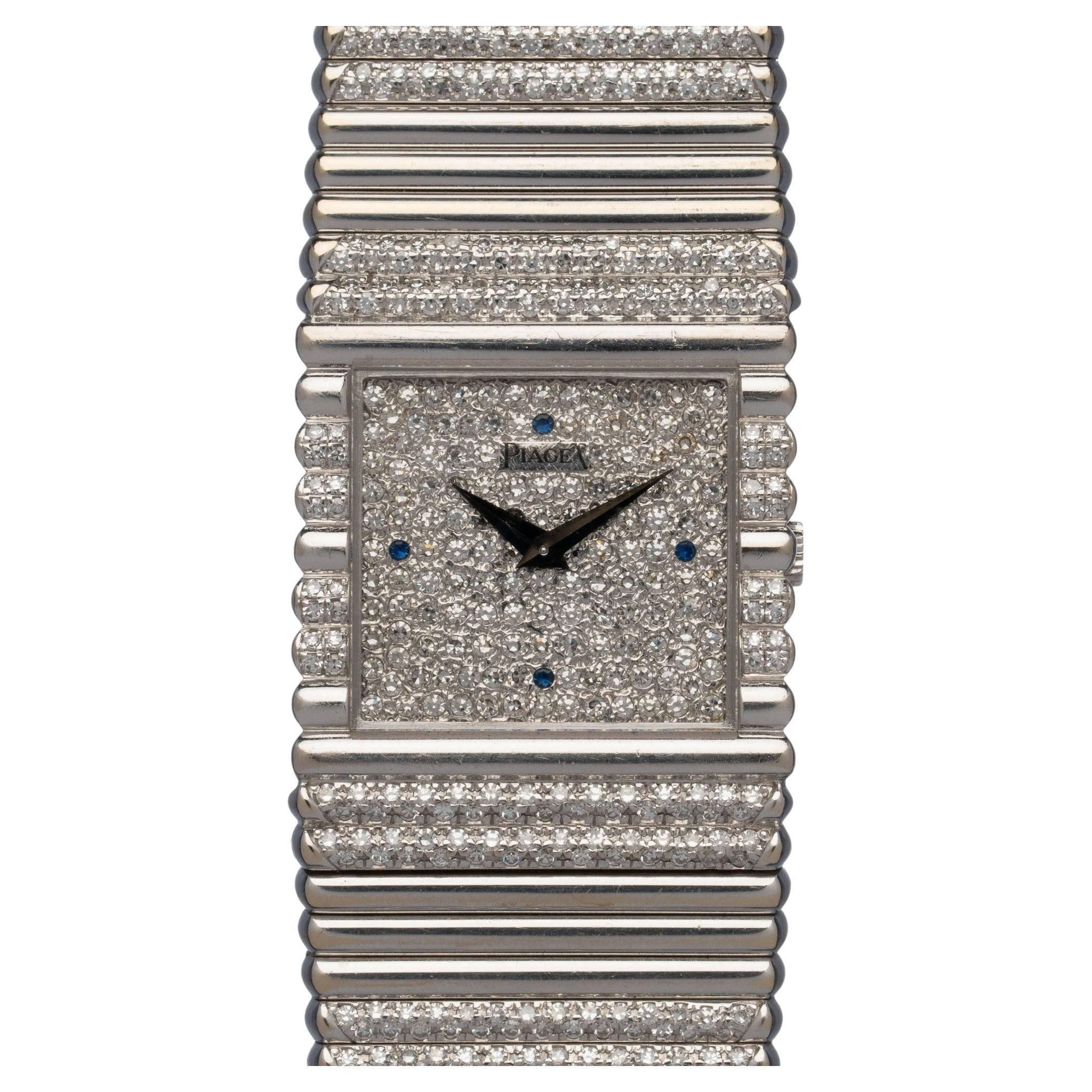 Piaget Emperador 9131 Pave Diamond Sapphire Dial Pave Diamond Bracelet 18k WG