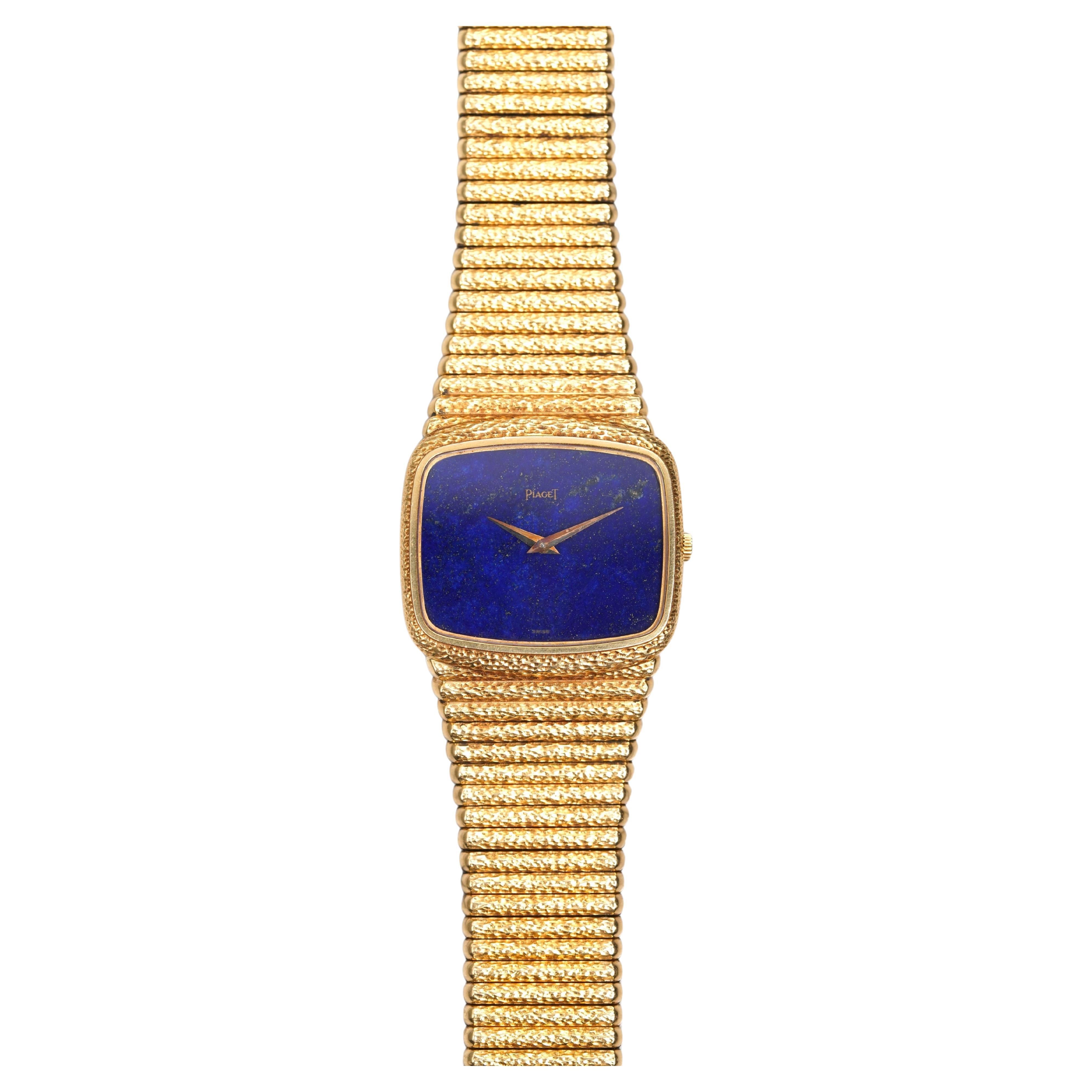 Piaget Emperador 9752 Blue Lapis Dial Watch in 18K Yellow Gold, 1980s For Sale