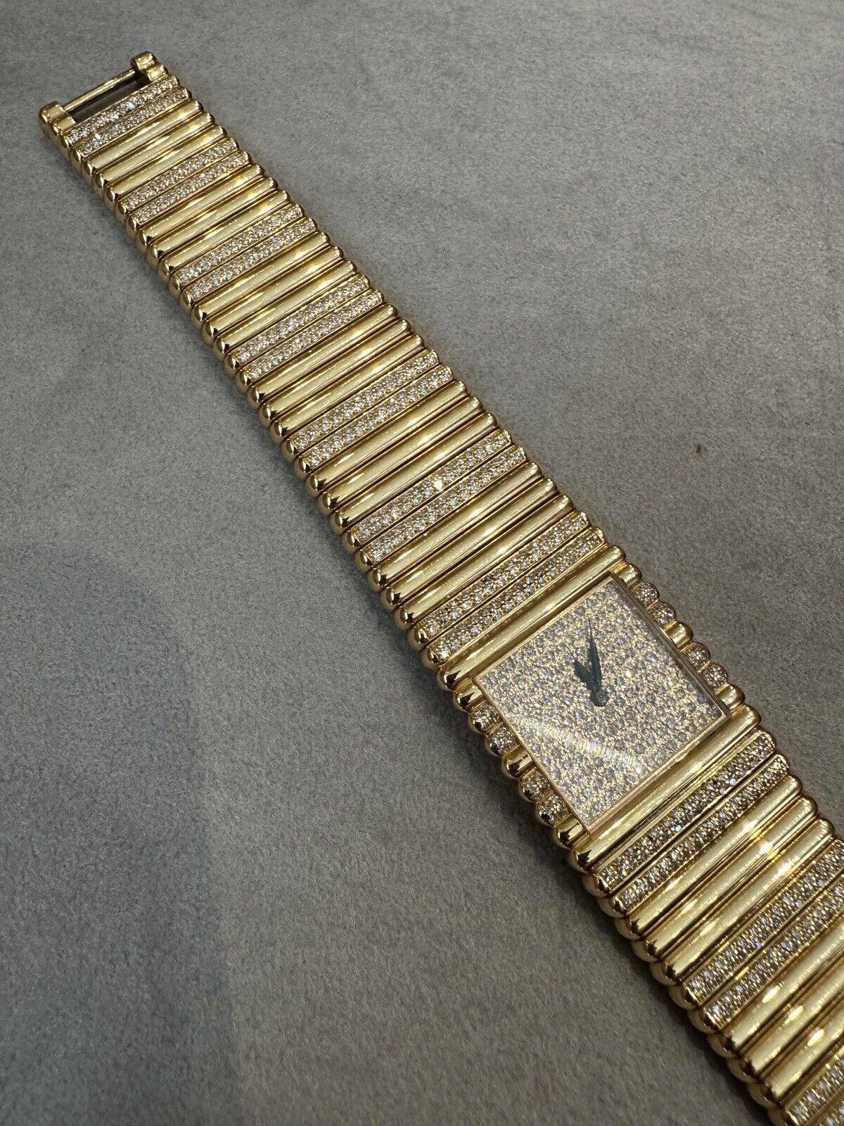 Round Cut Piaget Emperador Factory Diamond and 18k Yellow Gold Watch