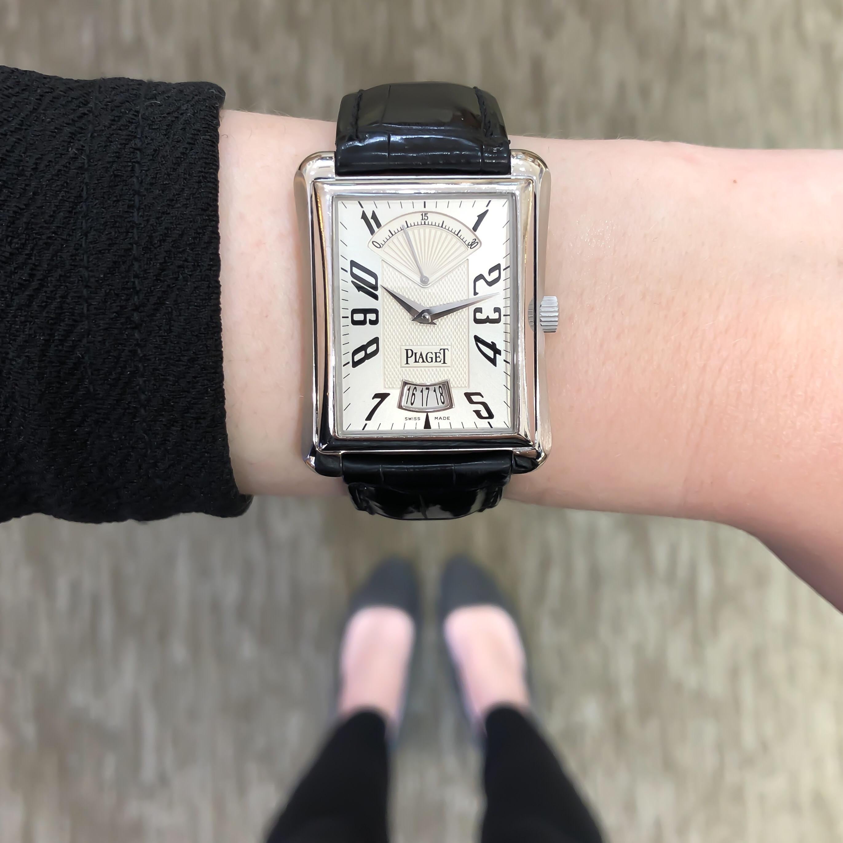 Piaget Emperador Retrograde 18 Karat White Gold Watch For Sale 3