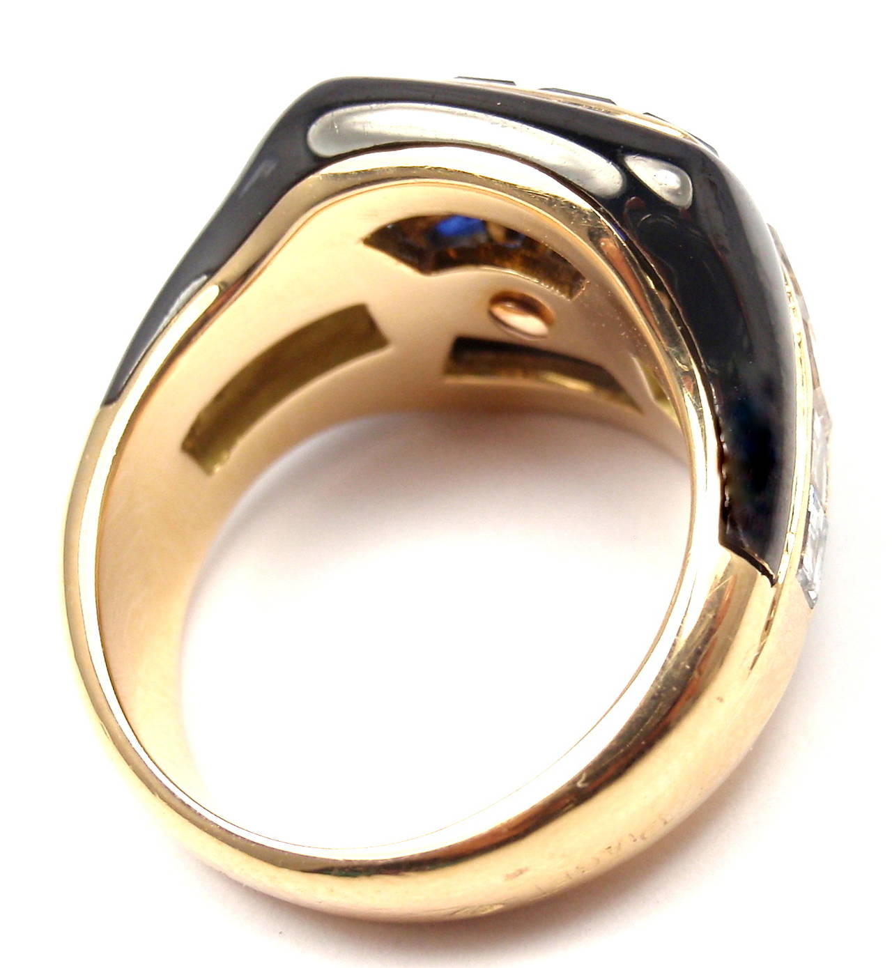 Princess Cut Piaget Enamel Invisible Set Sapphire Diamond Gold Cocktail Ring For Sale