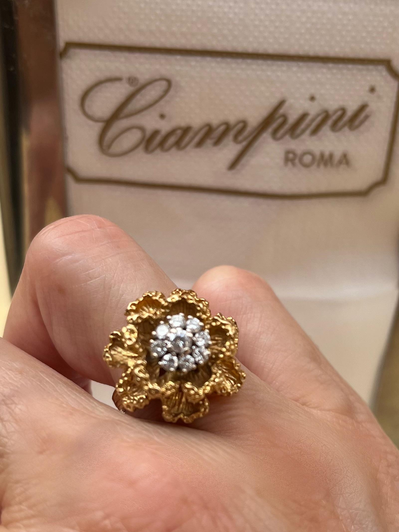 Romantic Diamond Ring ornamented with a diamond flower. Made in 1970