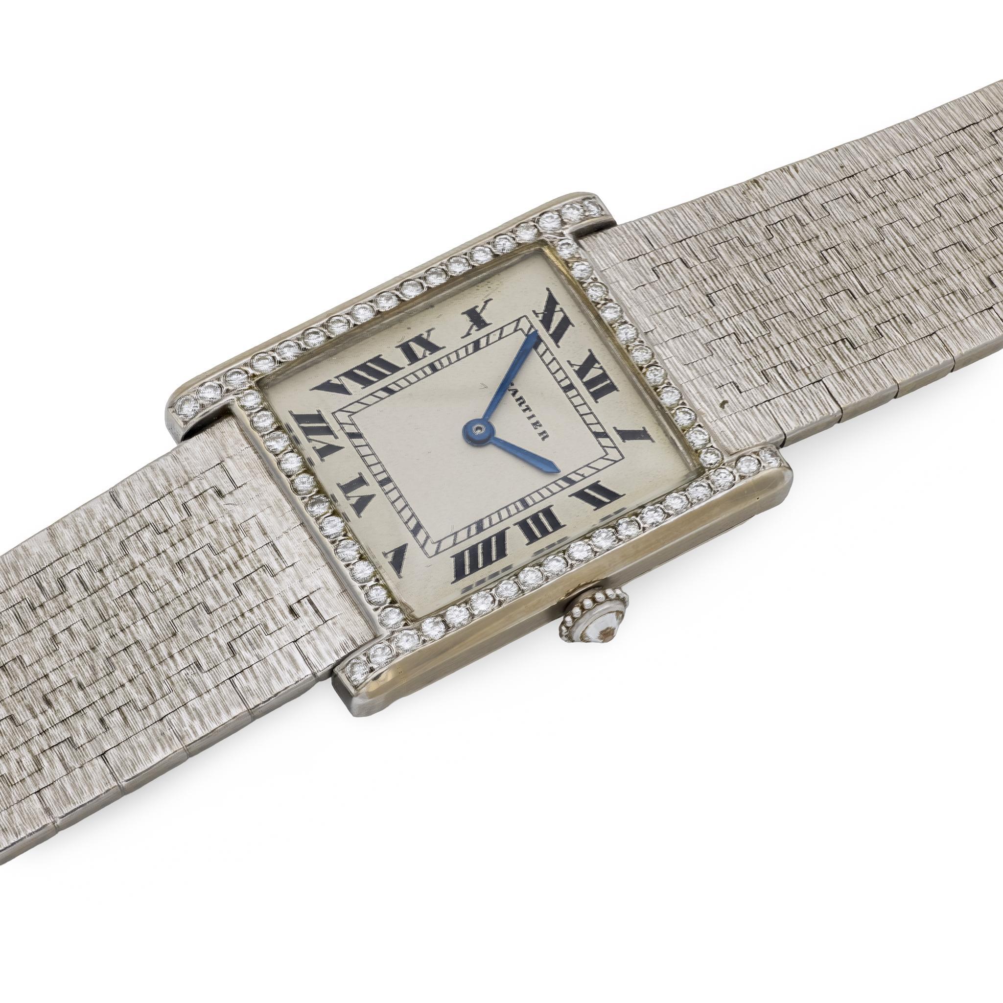 Contemporaneo Orologio Piaget for Cartier con diamanti in oro bianco 18 carati in vendita