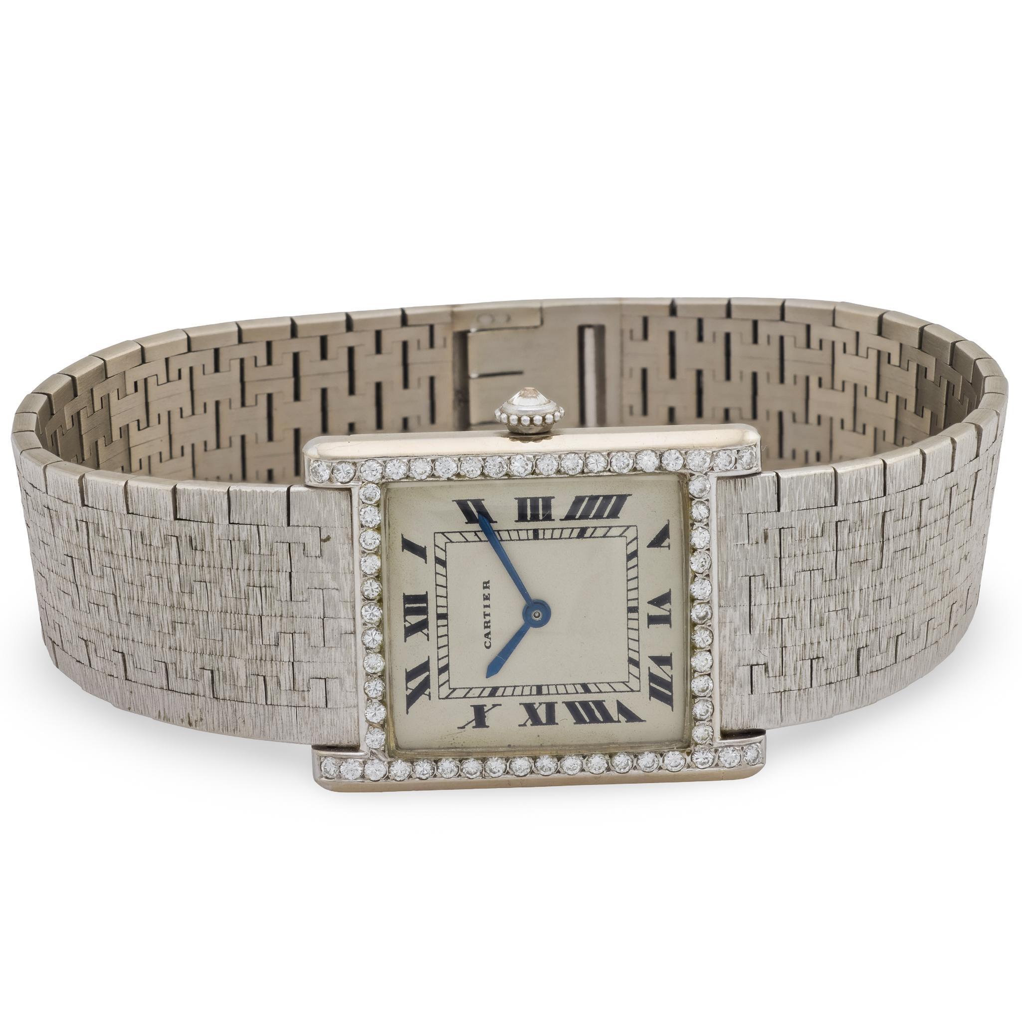 Orologio Piaget for Cartier con diamanti in oro bianco 18 carati In condizioni buone in vendita a Beverly Hills, CA