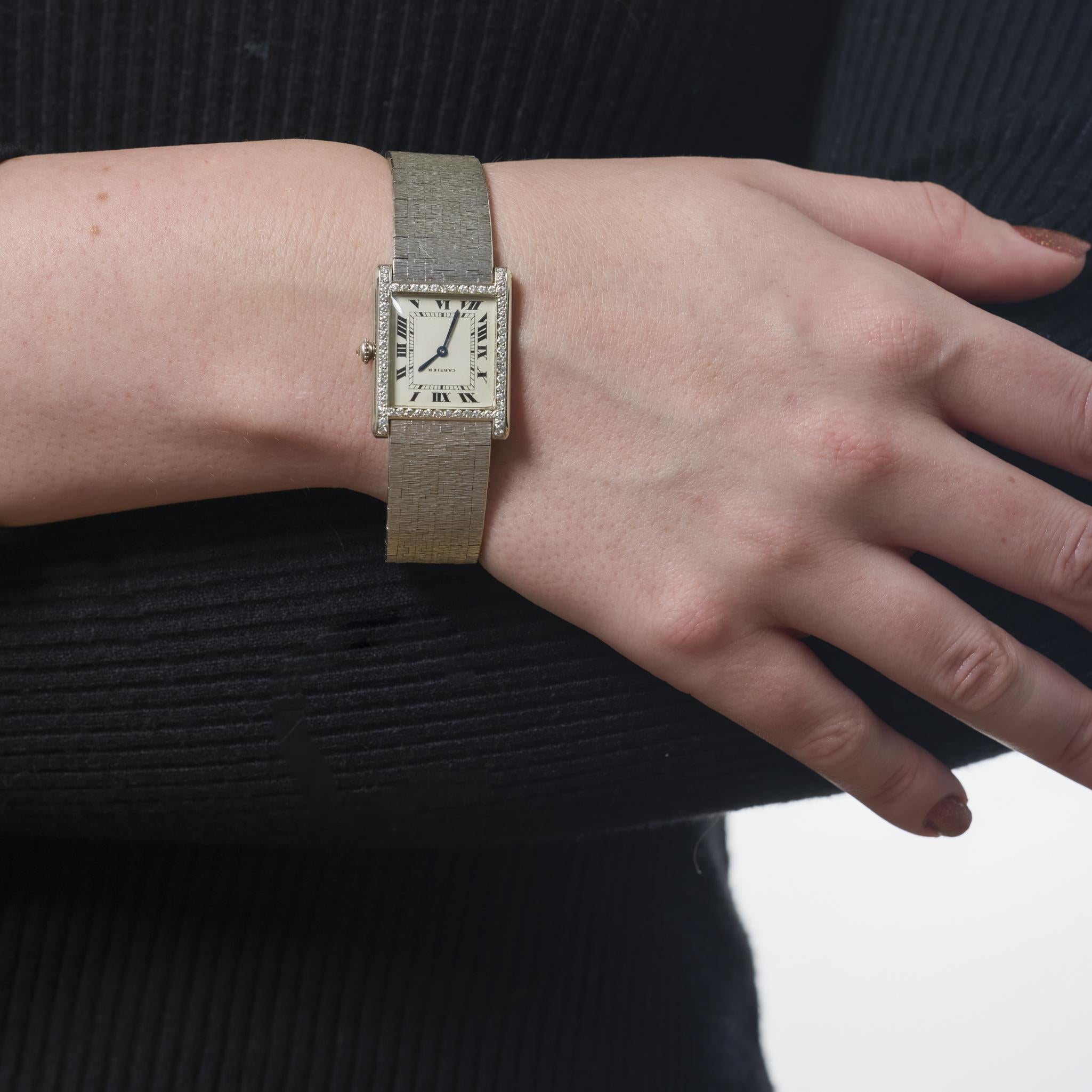 Donna Orologio Piaget for Cartier con diamanti in oro bianco 18 carati in vendita