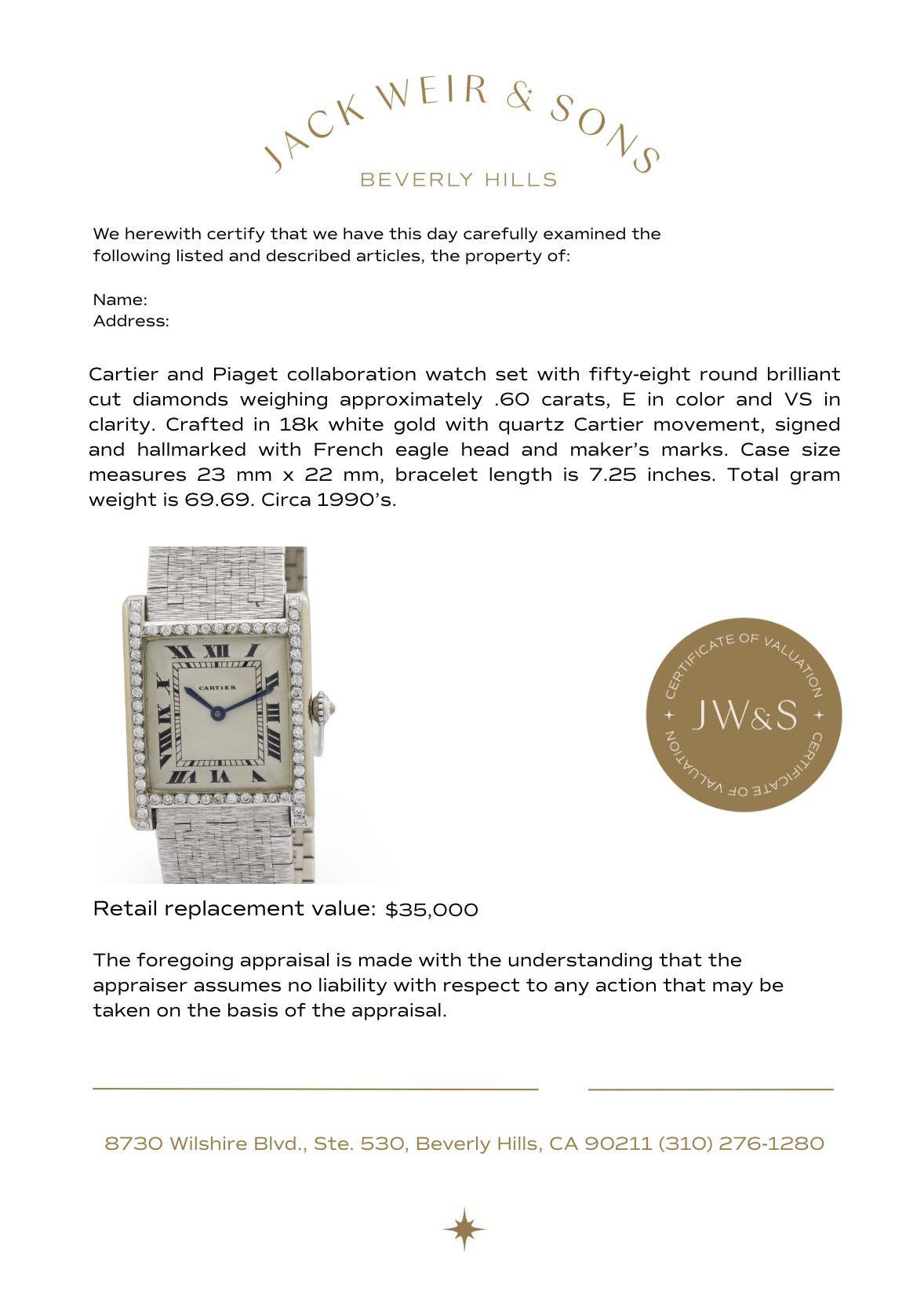 Orologio Piaget for Cartier con diamanti in oro bianco 18 carati in vendita 3