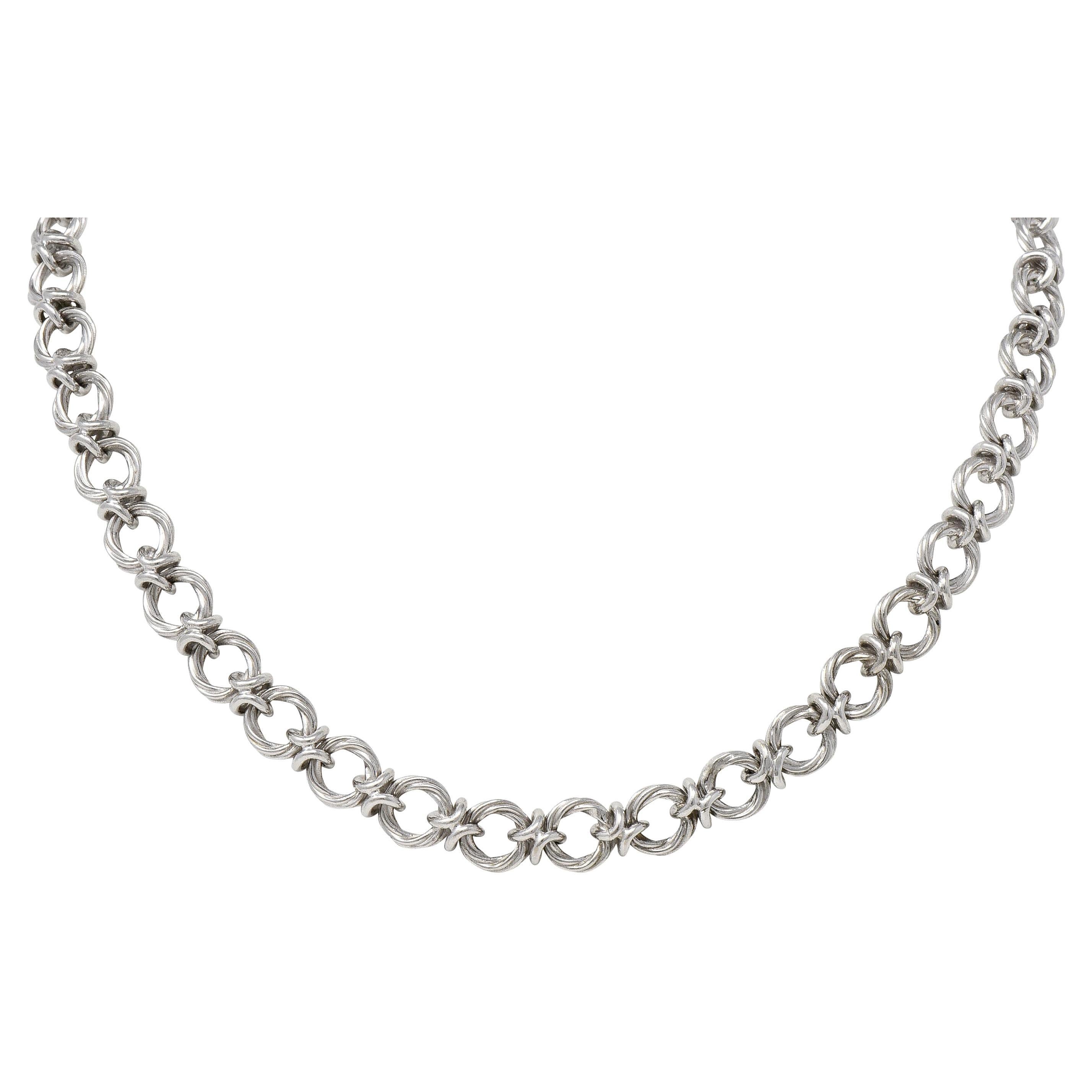 Piaget French 18 Karat White Gold Twisted X Link Vintage Chain Collar Necklace