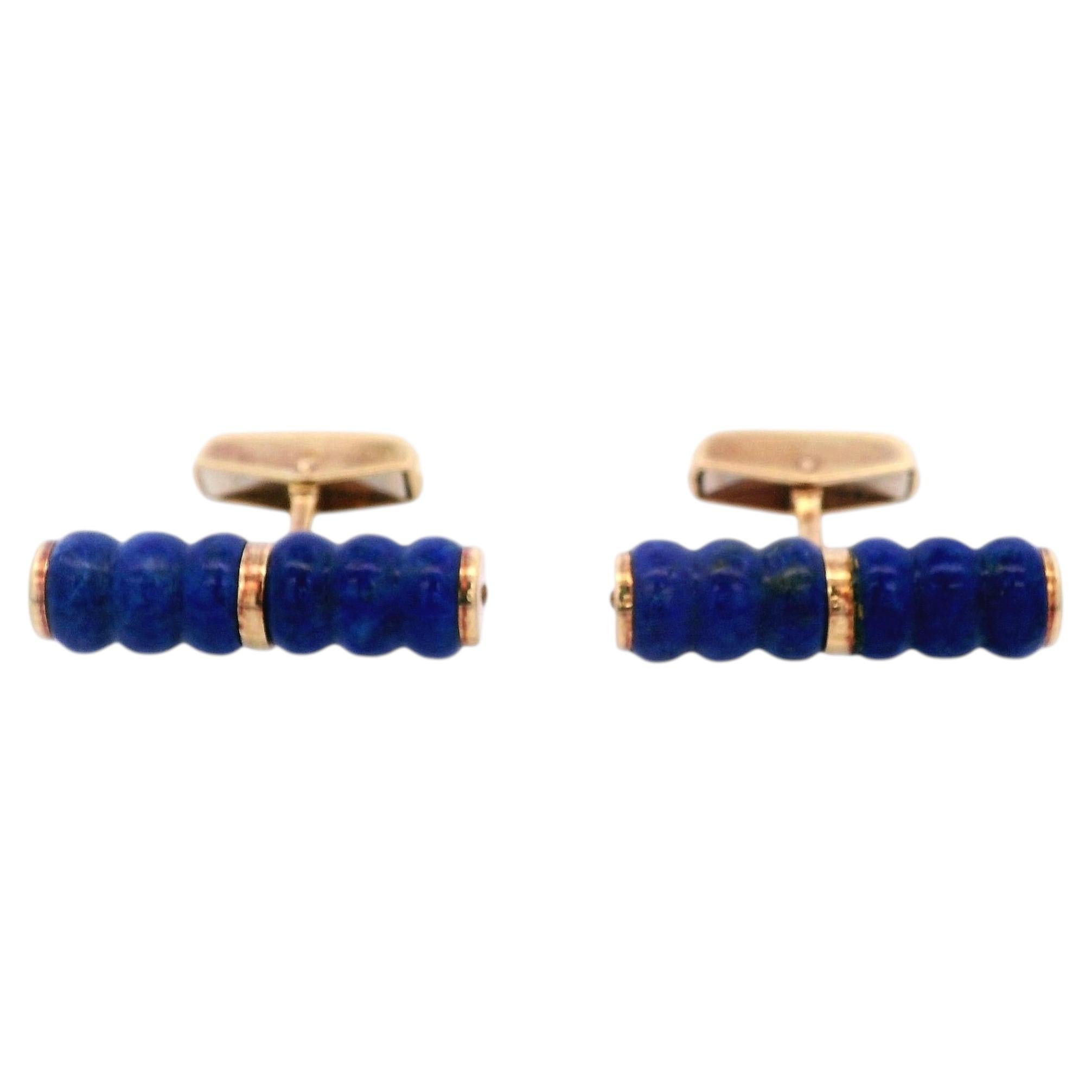 PIAGET French 18kt yellow Gold and Lapis Lazuli Cufflinks For Sale