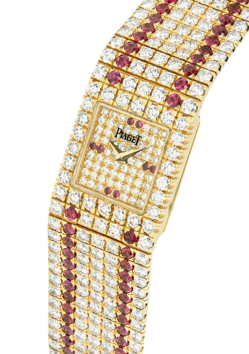 Round Cut Piaget Fully Loaded Diamond and Ruby Set Quartz Wristwatch For Sale