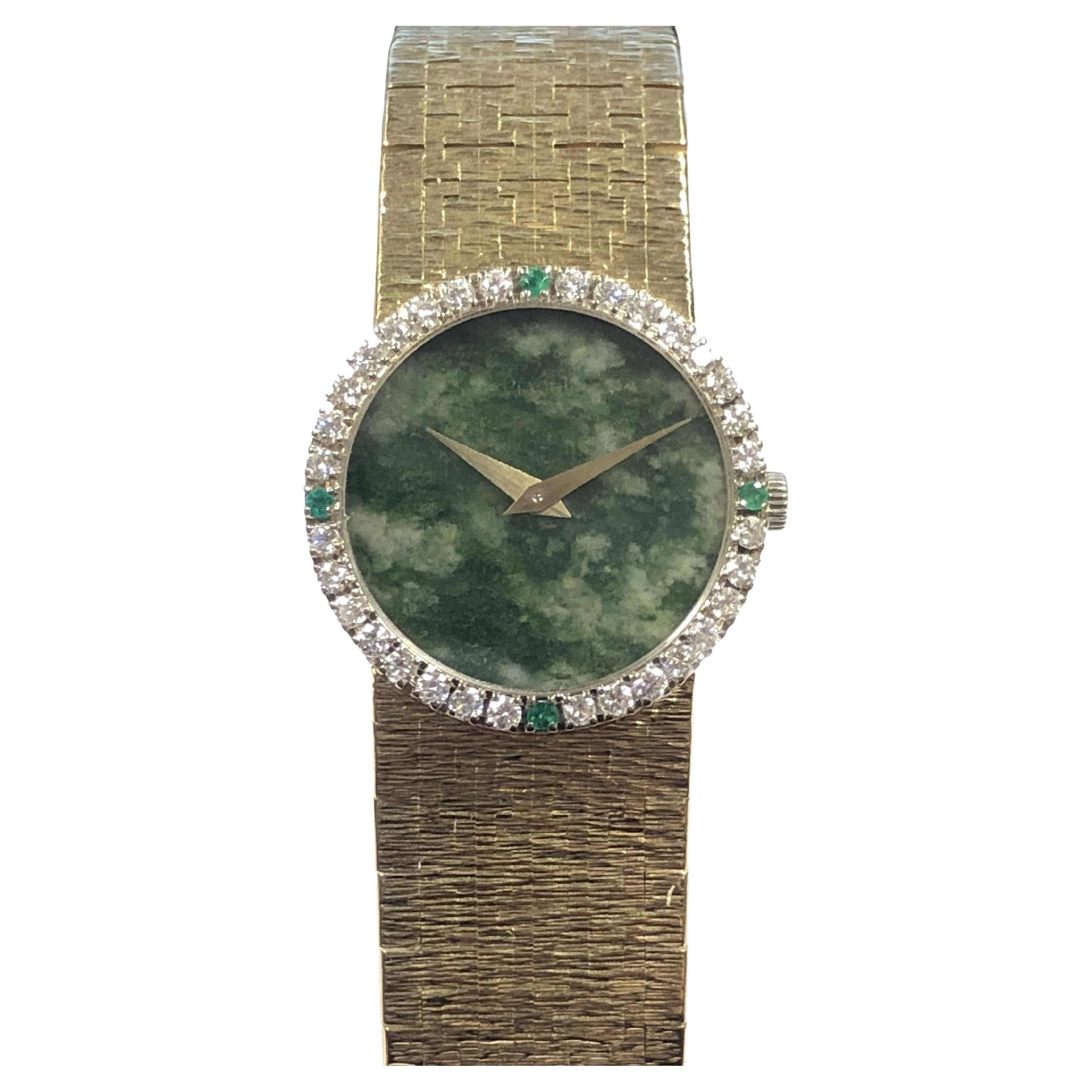 Piaget Gold Diamond and Jadite Dial Ladies Mechanical Wrist Watch