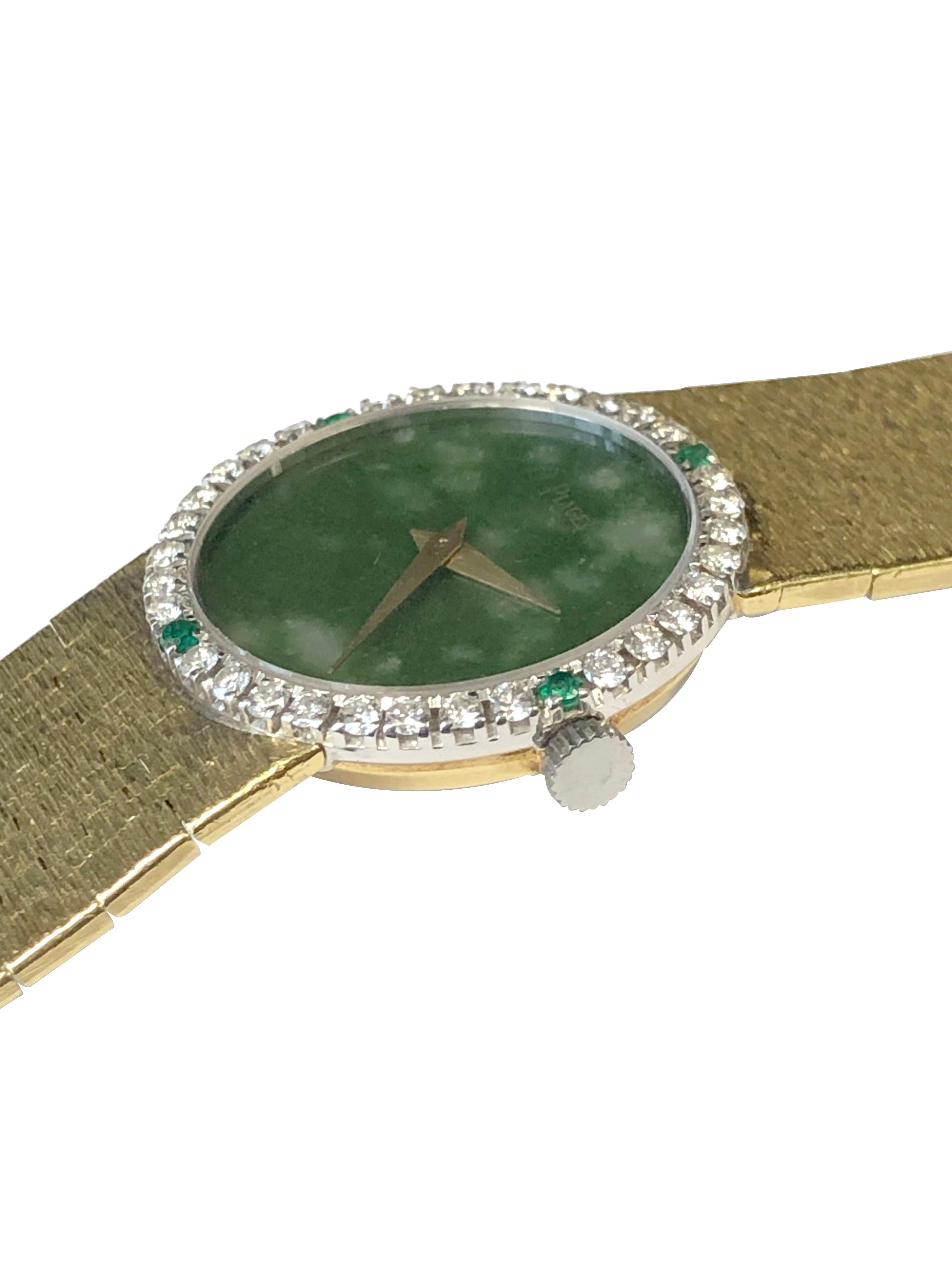 Piaget Damen-Mechanische Armbanduhr, Gold Diamant Smaragd und Jadite Zifferblatt für Damen oder Herren im Angebot