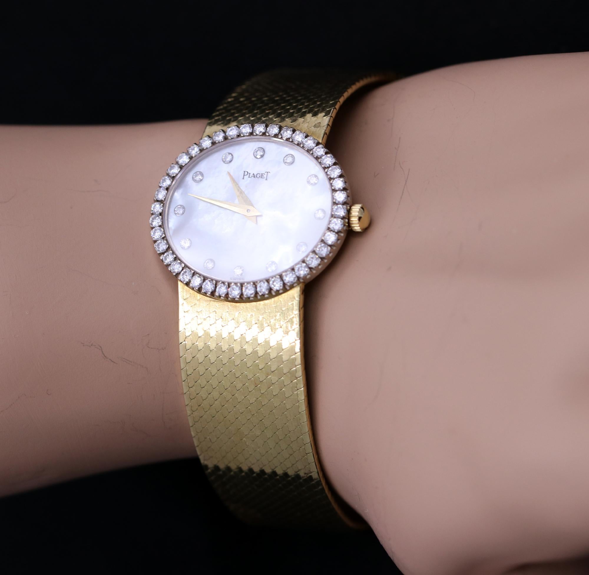 Women's Piaget Gold Watch with Mother-of-Pearl Dial with Diamond Markers and Bezel