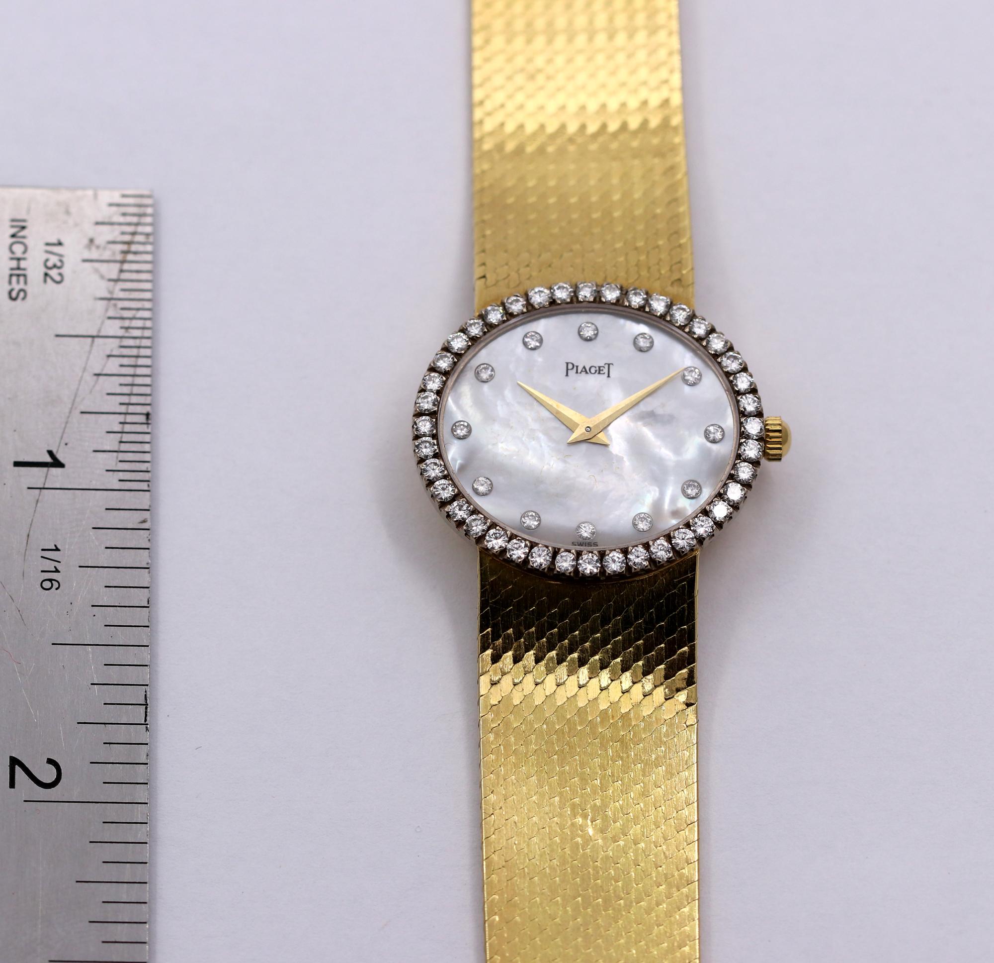 Piaget Gold Watch with Mother-of-Pearl Dial with Diamond Markers and Bezel 2