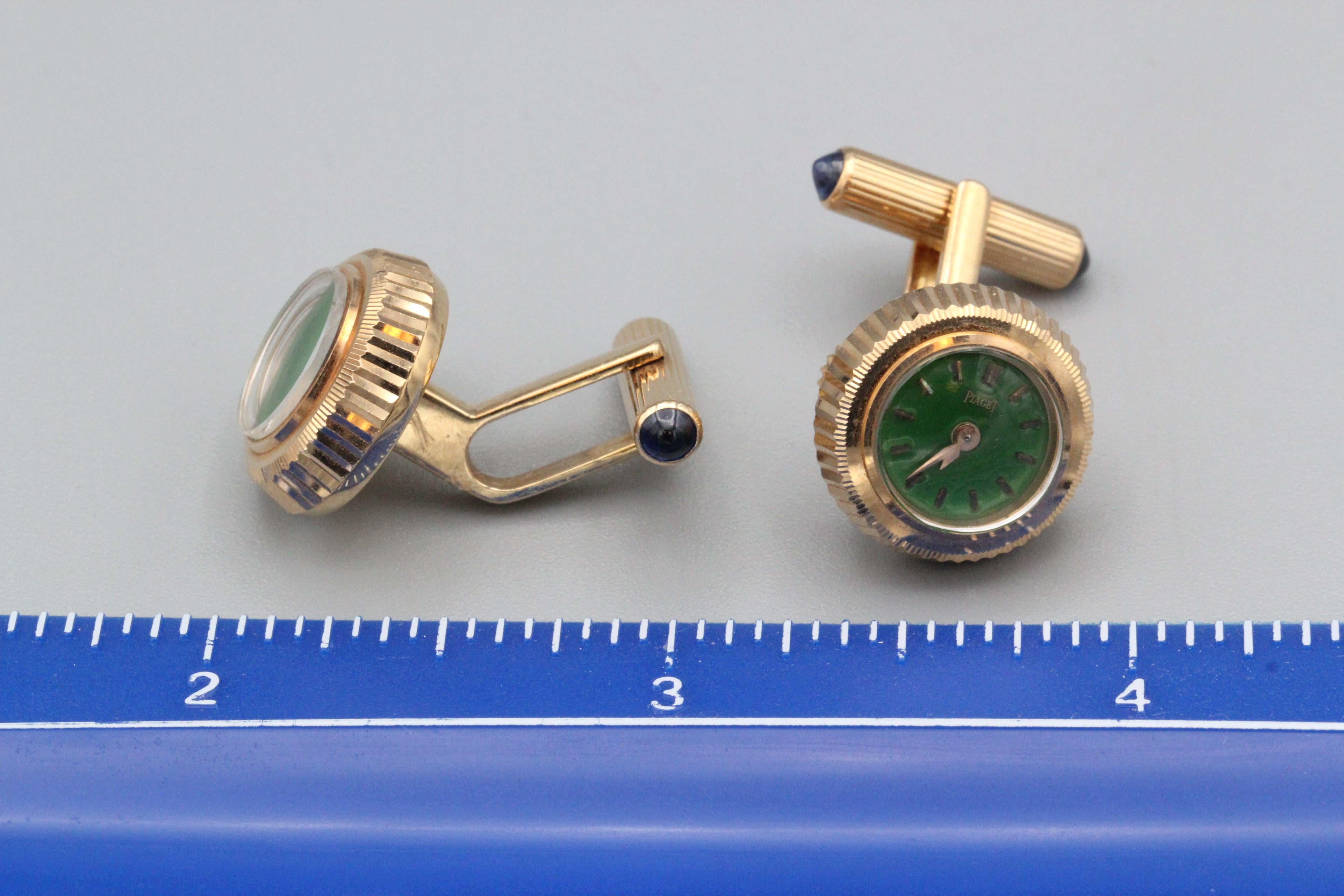 Women's or Men's Piaget Green Enamel Sapphire 18 Karat Gold Watch Cufflinks For Sale